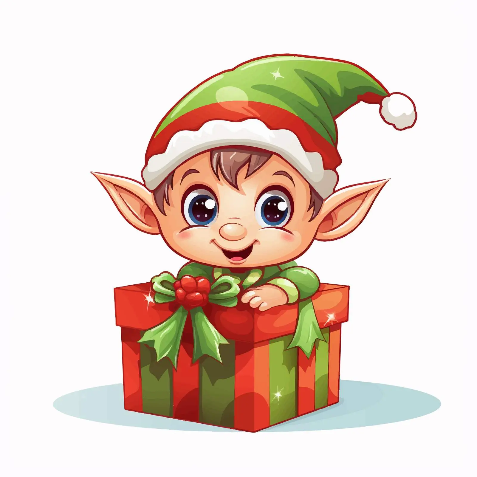 Cute Elf with Present Box Vector Illustration — free download from Dotvec