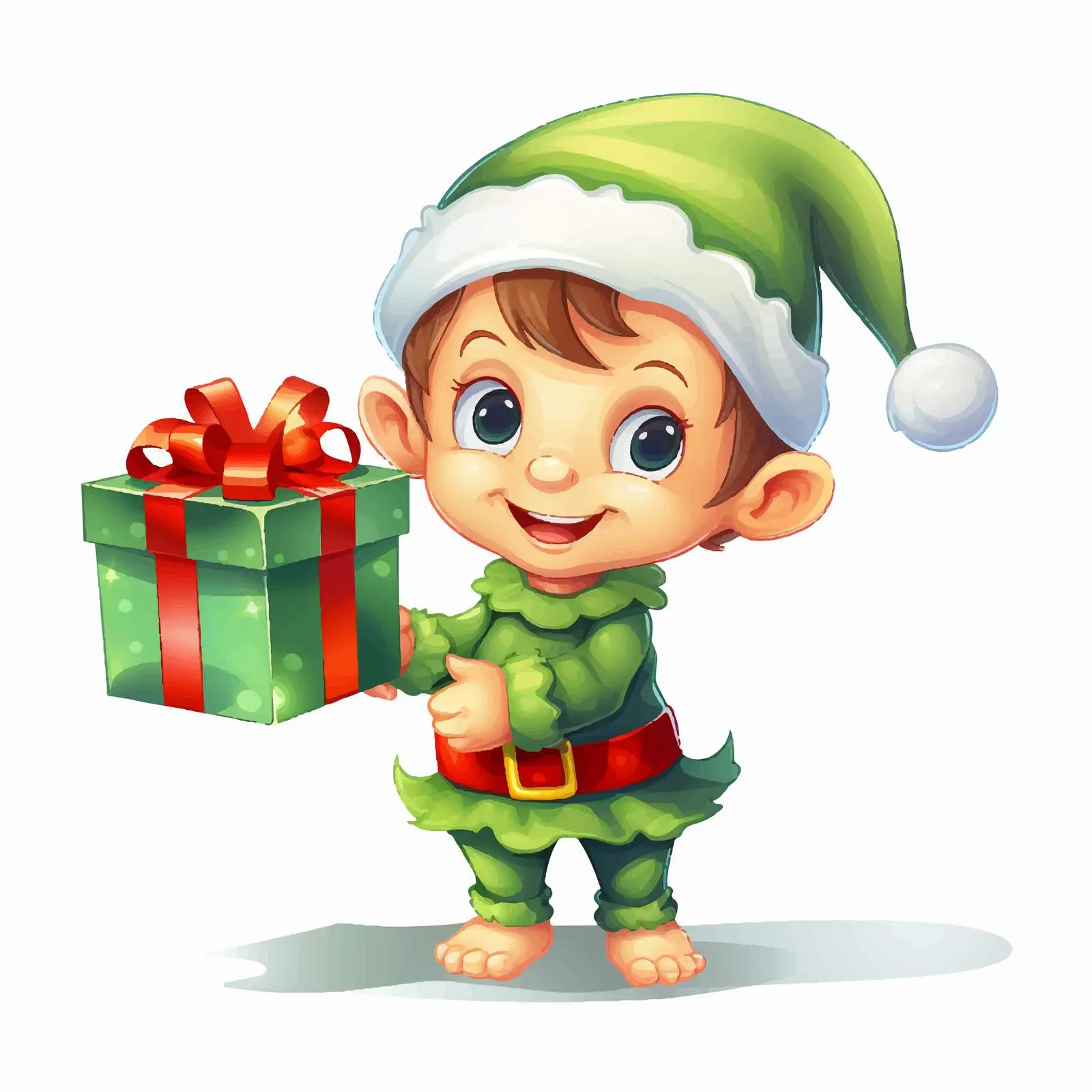 Cute Elf with Present Box Vector Illustration — free download from Dotvec