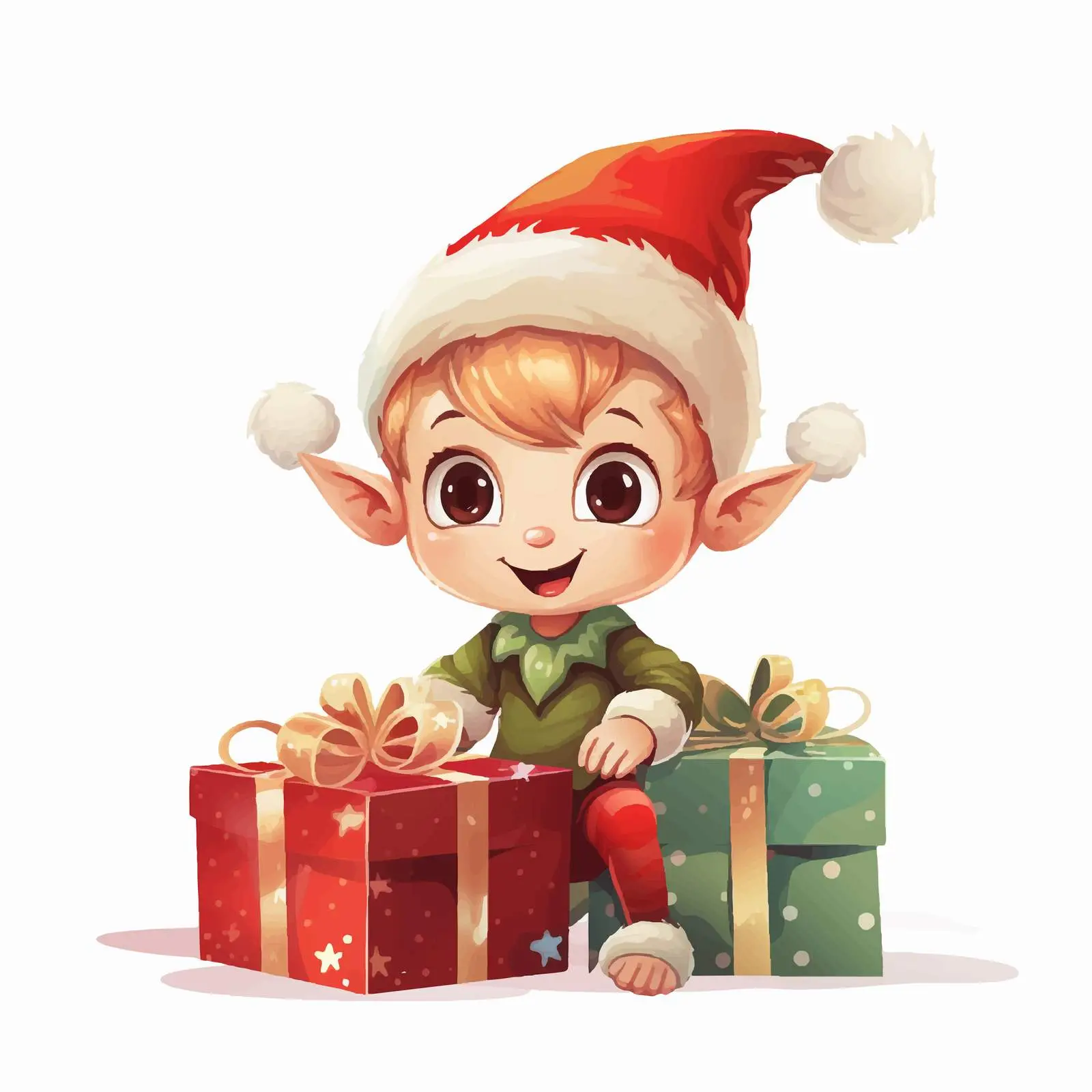 Cute Elf with Present Box Vector Illustration — free download from Dotvec