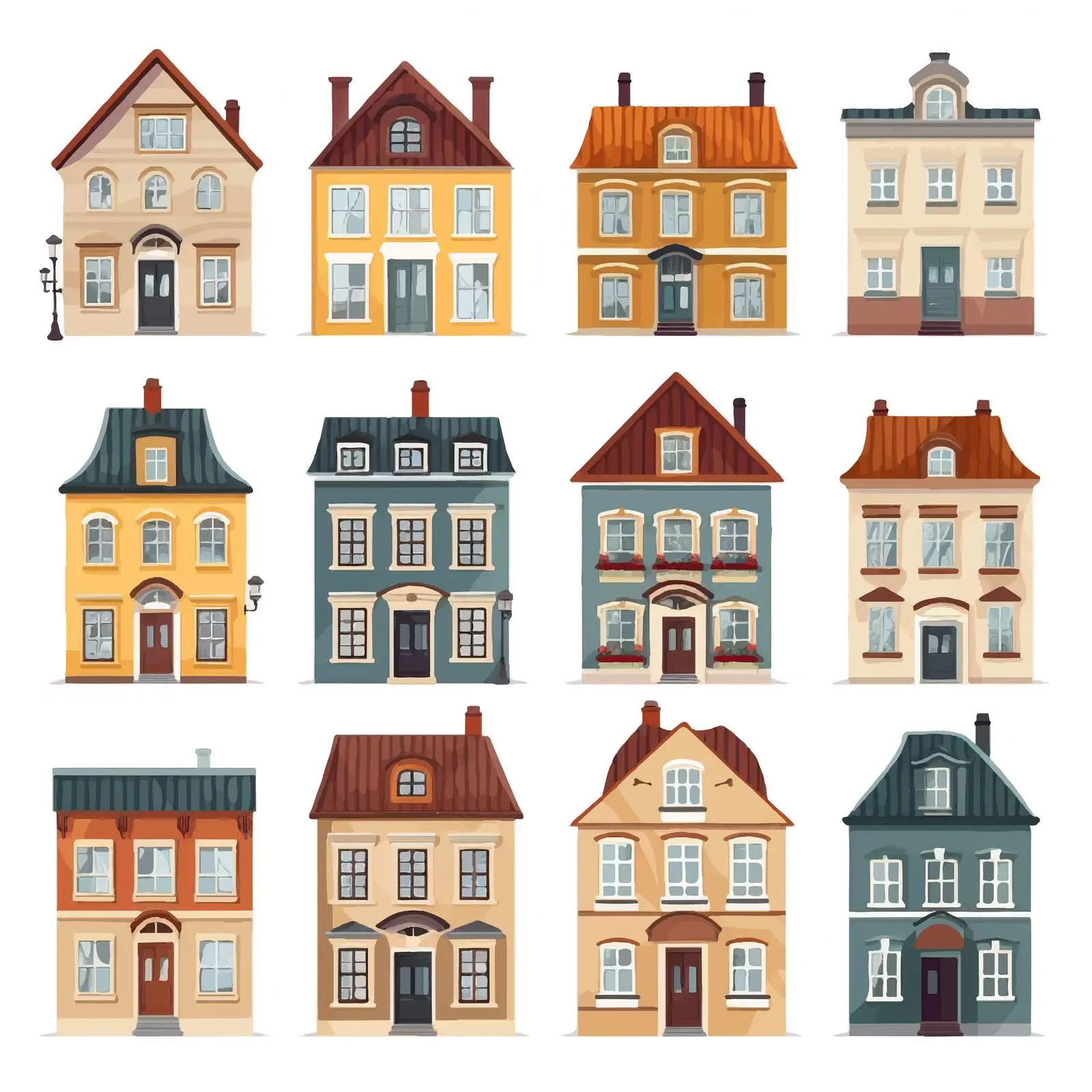 Charming Cozy European House Exteriors Set — free download from Dotvec
