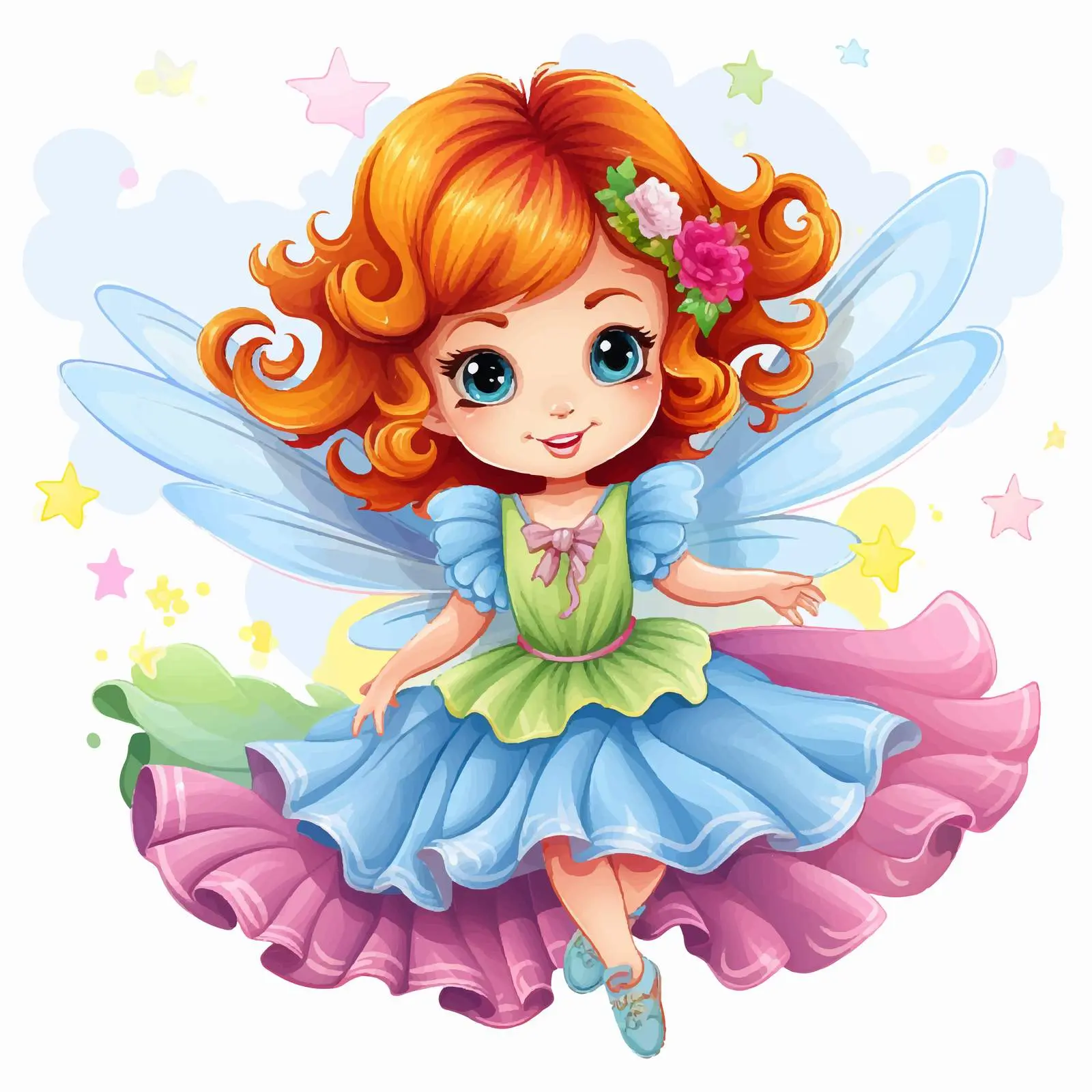 Cute Cartoon Fairies Flying Over Rainbow — free download from Dotvec