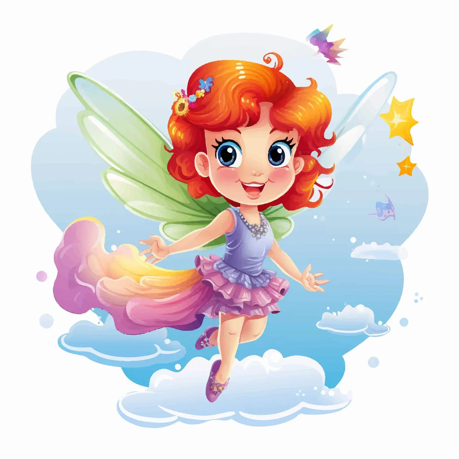 Cute Cartoon Fairies Flying Over Rainbow — free download from Dotvec