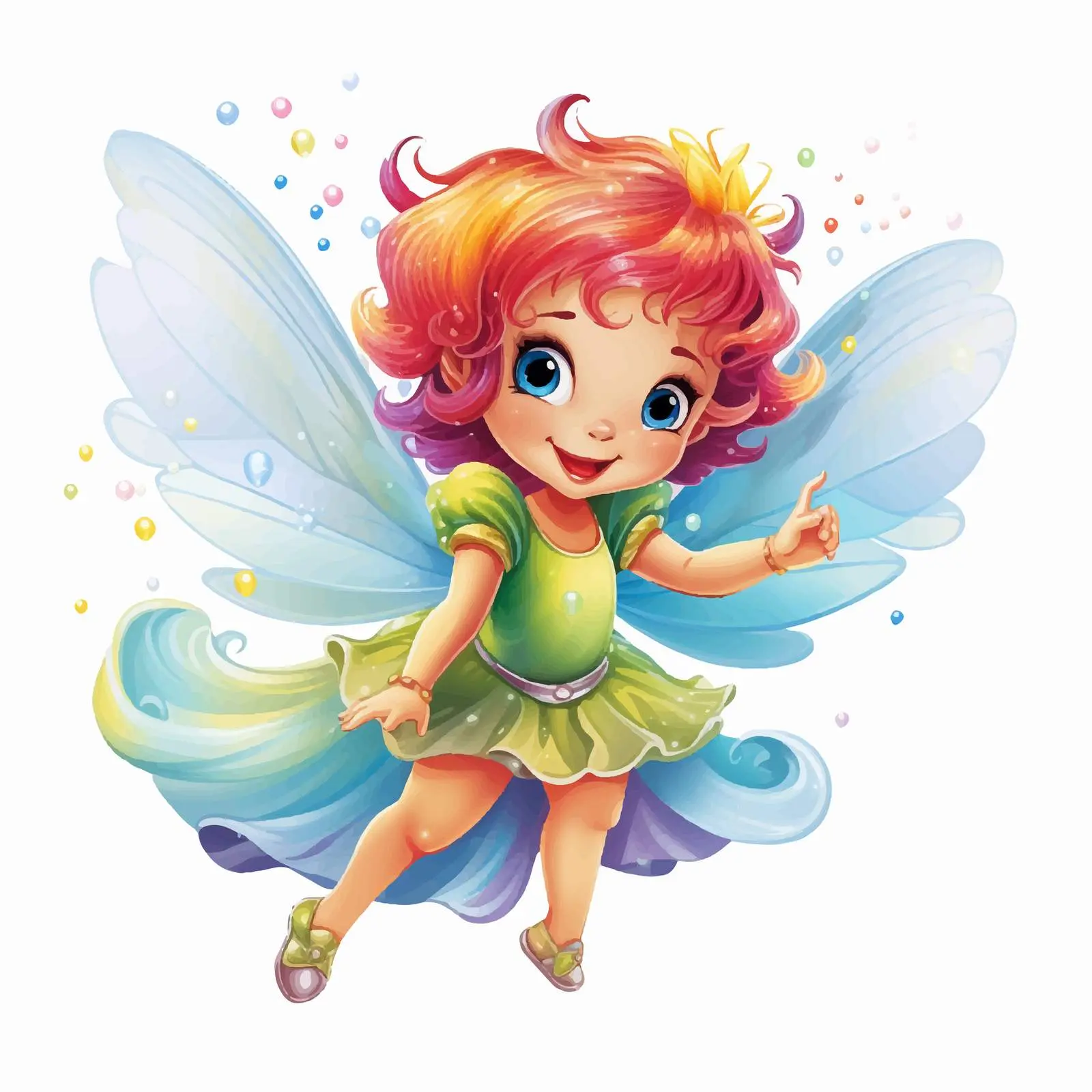 Cute Fantasy Fairies Flying Over Rainbow — free download from Dotvec