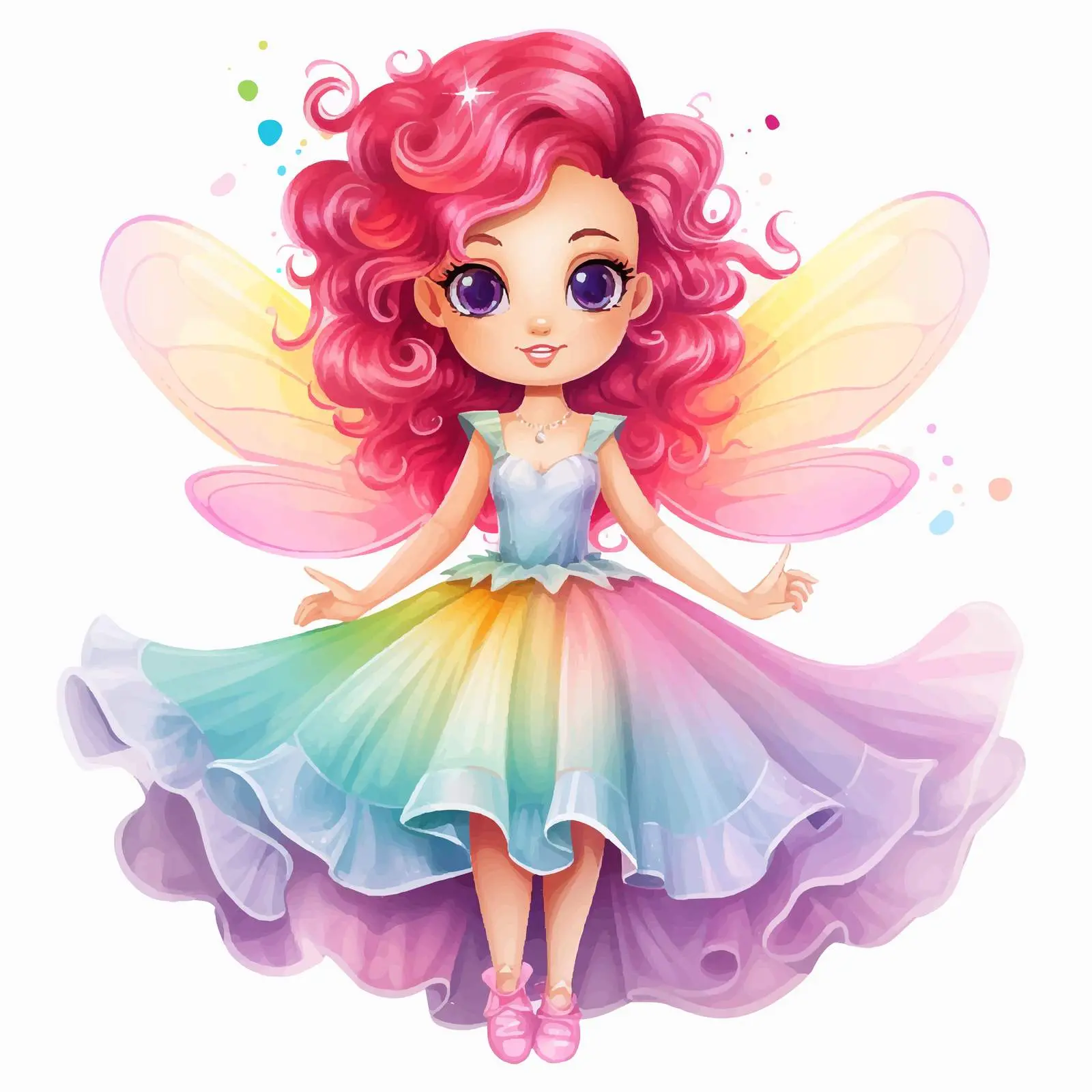 Cute Fantasy Fairy Cartoon Character with Rainbow — free download from Dotvec