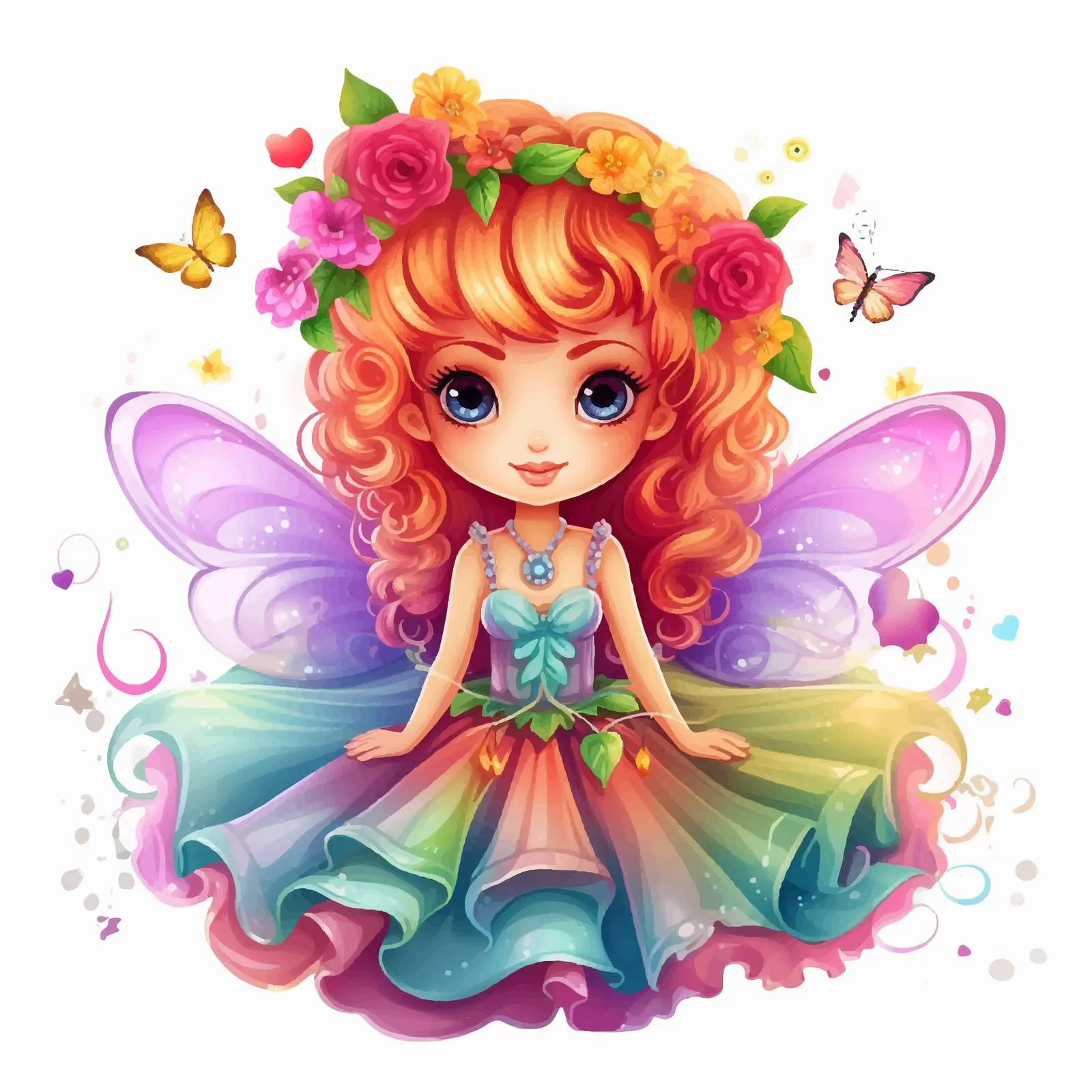 Cute Fantasy Fairy Cartoon Character with Rainbow — free download from Dotvec
