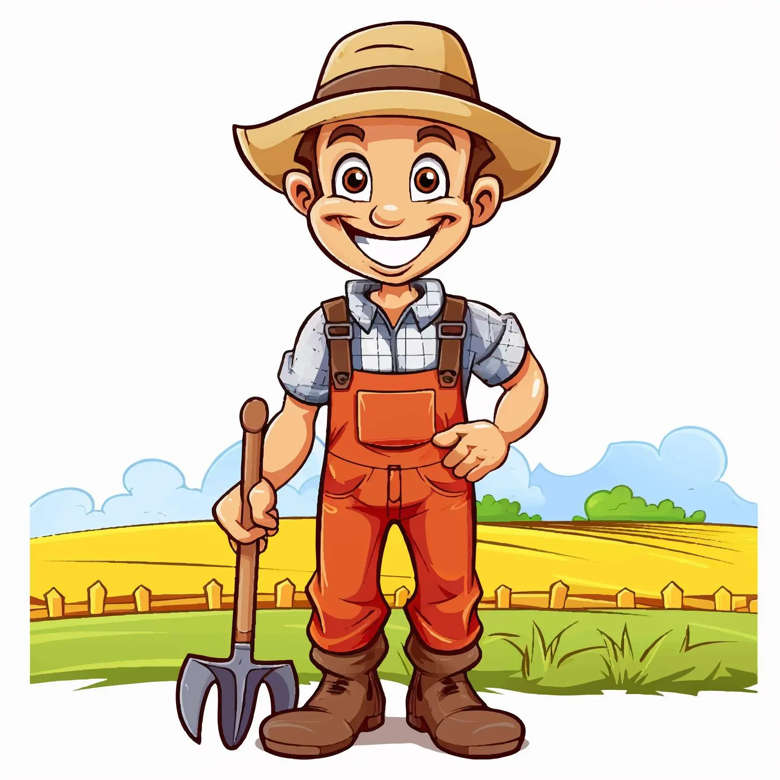Cute Farmer Cartoon Character on Rural Farm — free download from Dotvec