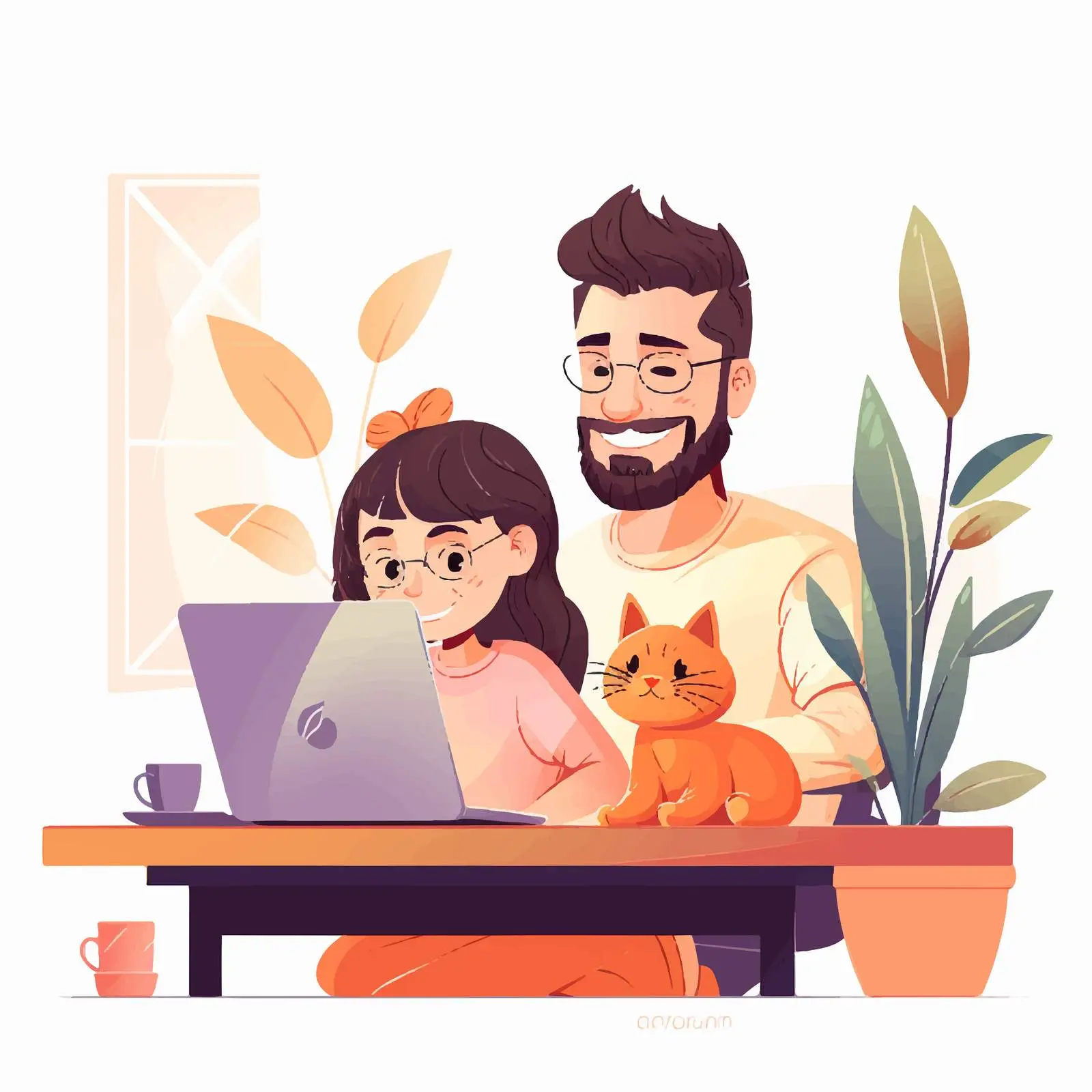 Playful Girl and Cat Interrupting Dad at Work — free download from Dotvec