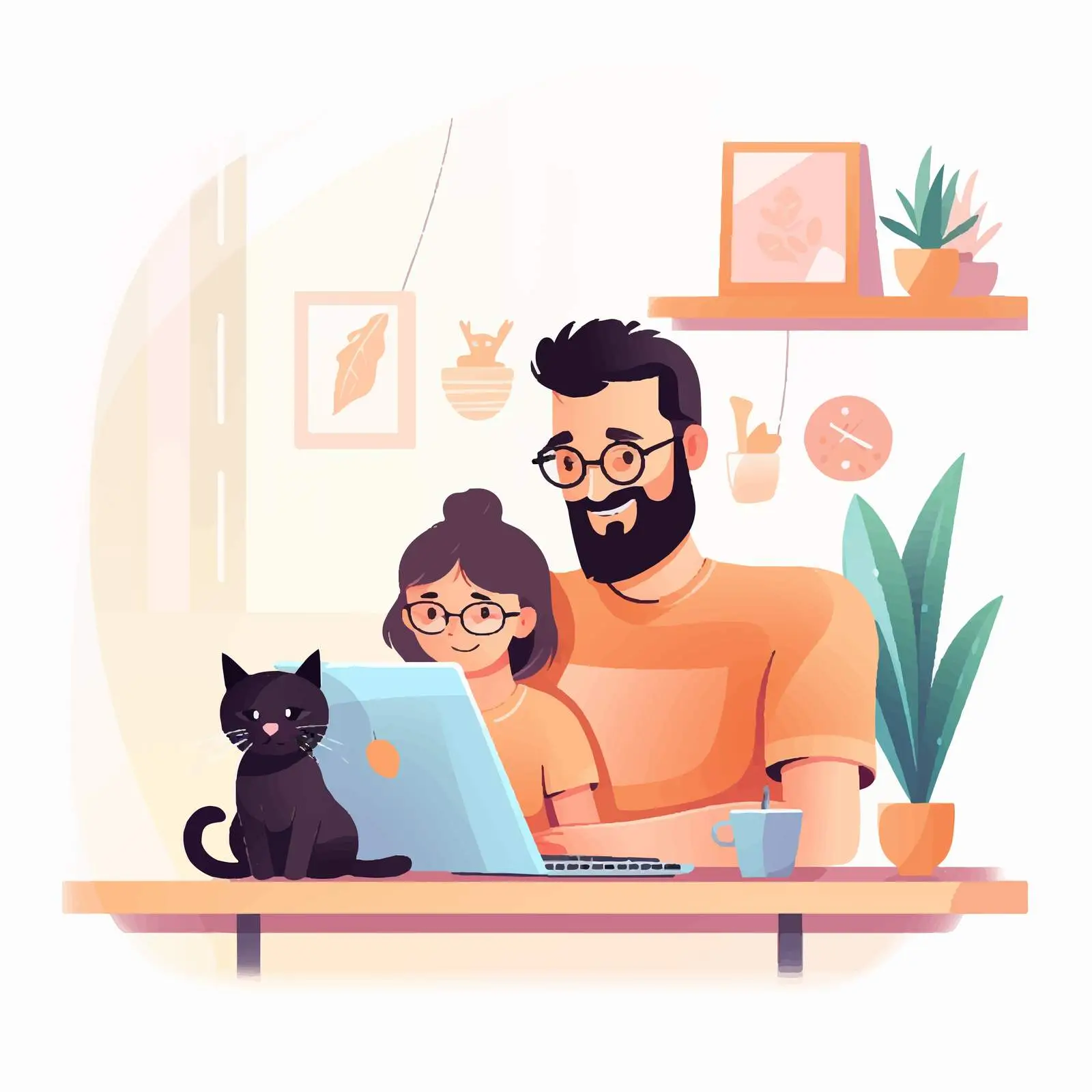Cute Kid and Cat Distracting Dad at Work — free download from Dotvec
