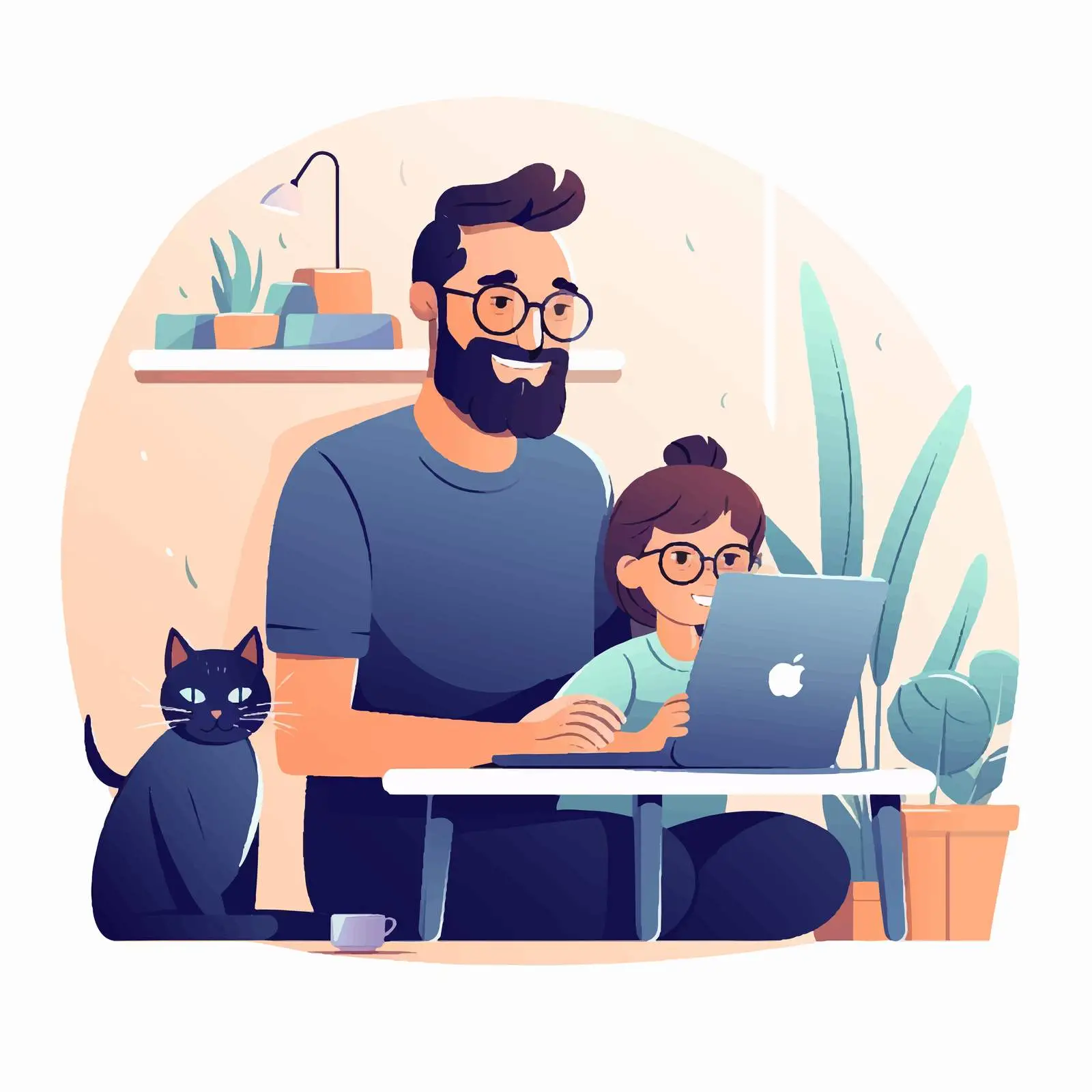 Cute Kid and Cat Distracting Father at Work — free download from Dotvec