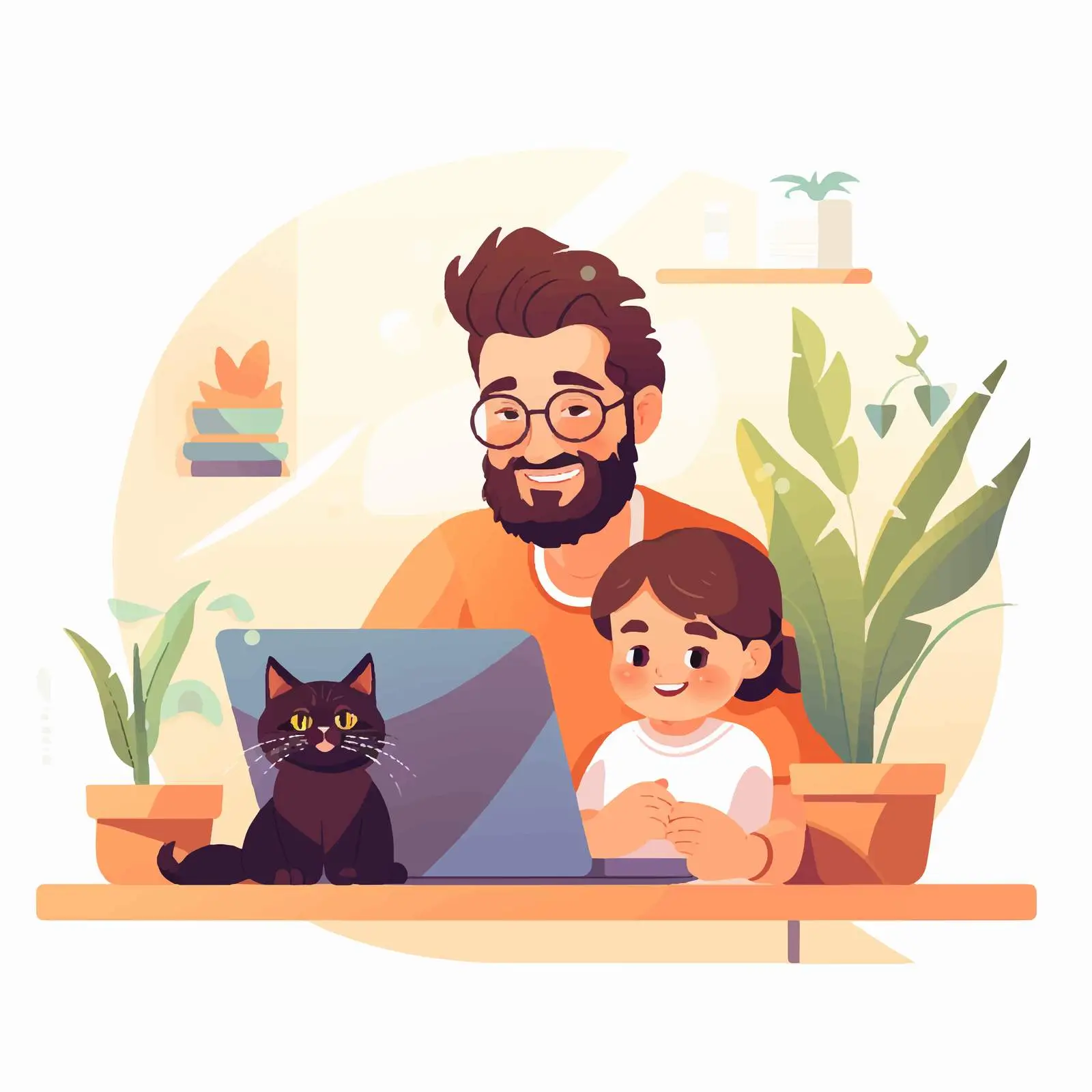 Cute Girl and Cat Distracting Dad at Work — free download from Dotvec