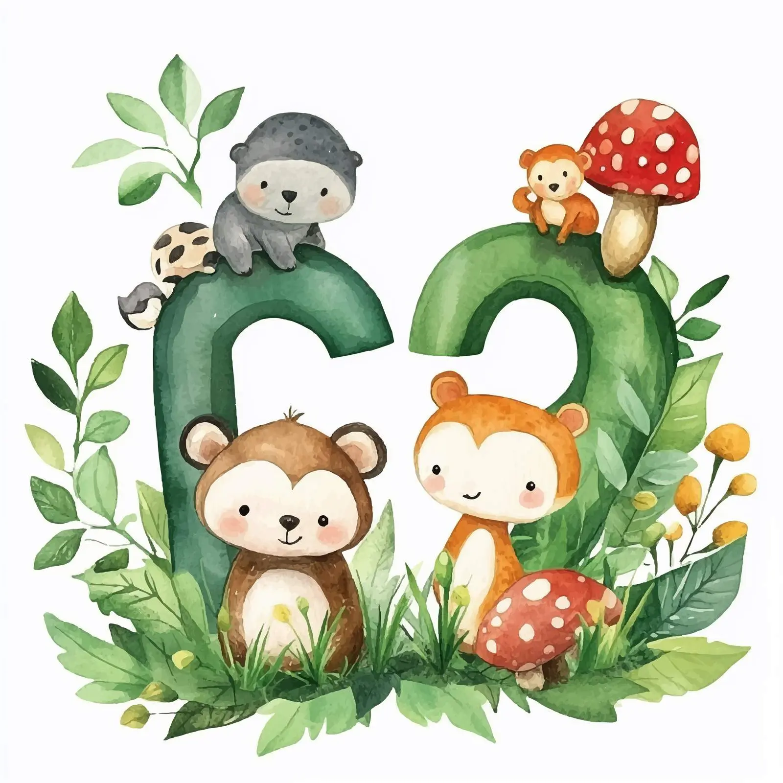 Cute Forest Animals with Mushrooms and Leaves — free download from Dotvec