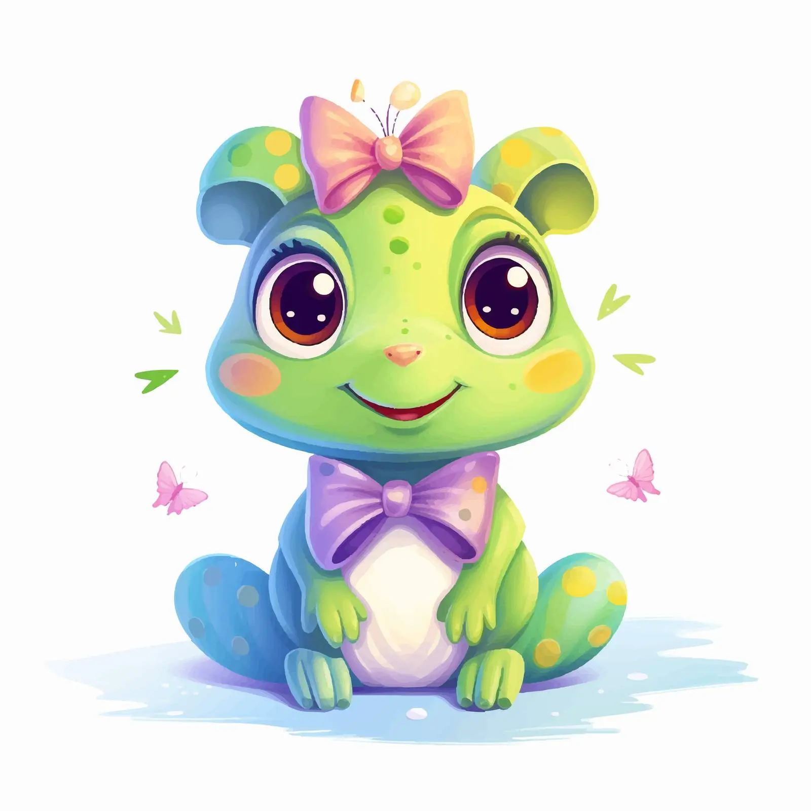 Happy Kawaii Frog with Butterfly on Head – free happy frog image from Dotvec