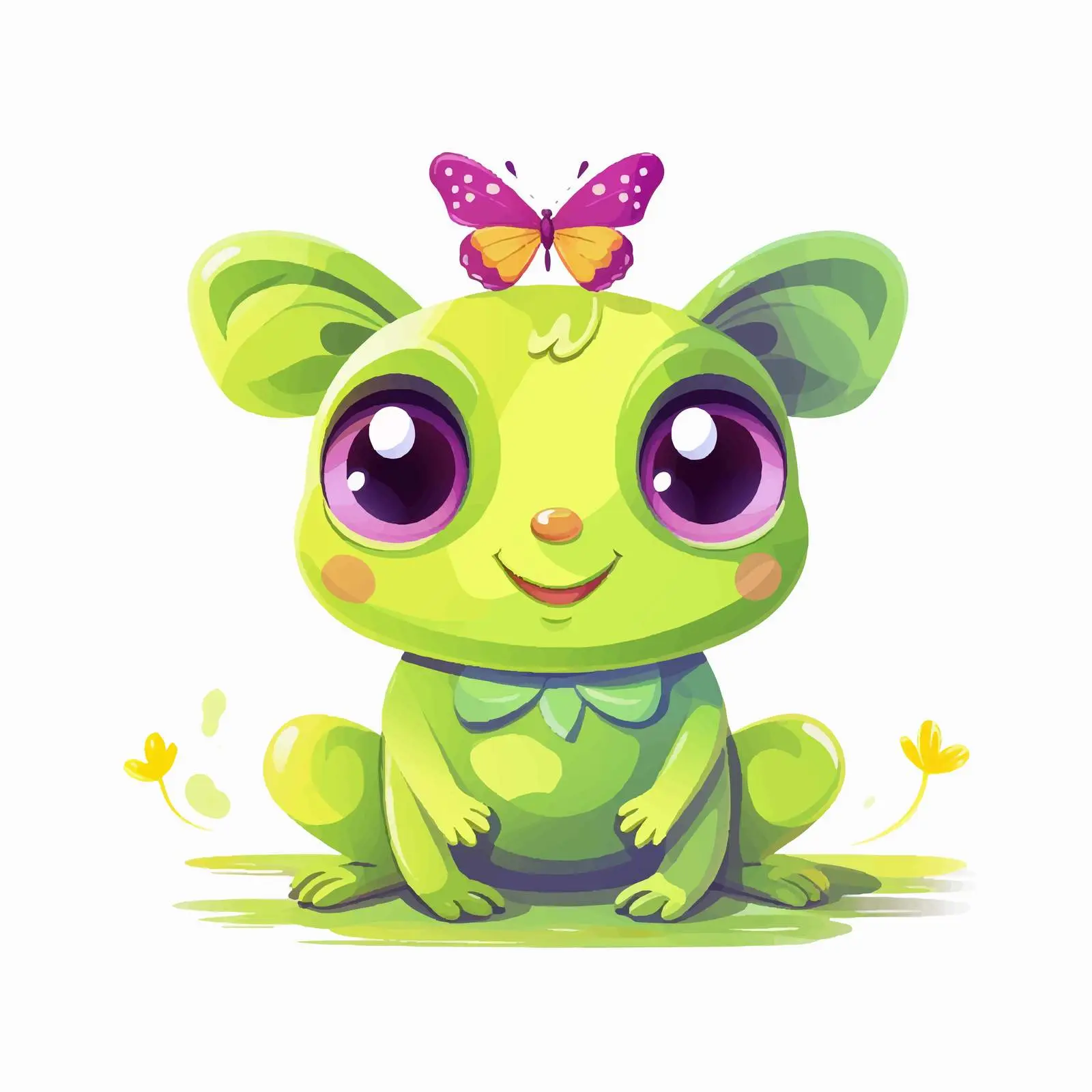Cute Frog with Butterfly on Head — free download from Dotvec