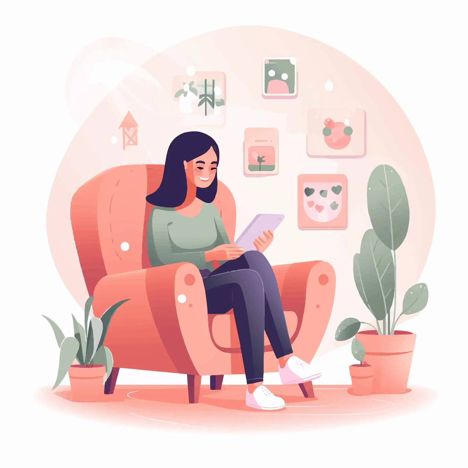 Girl Surfing the Internet in Comfy Armchair — free download from Dotvec