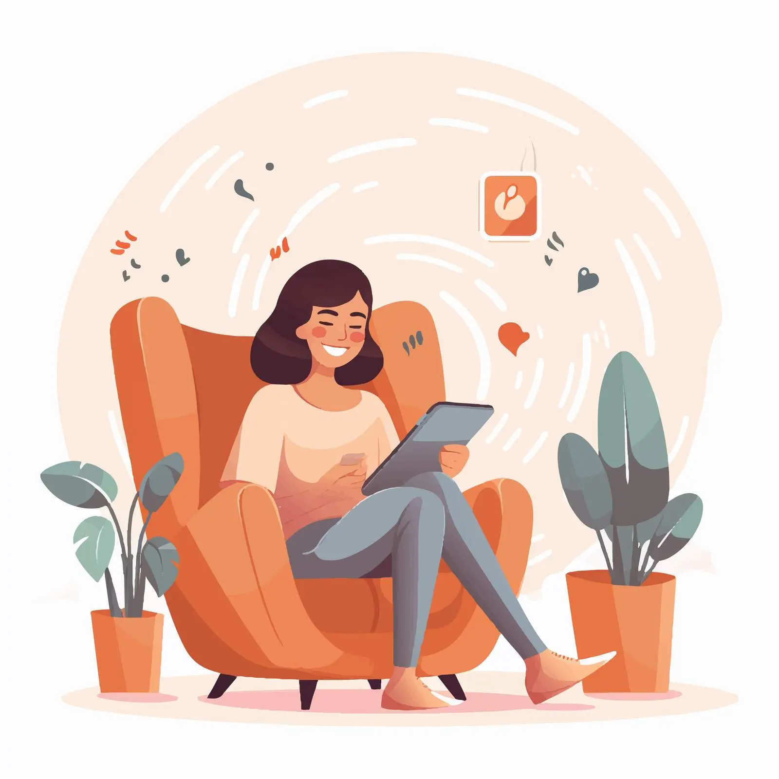 Cute Girl Surfing Internet in Comfy Armchair — free download from Dotvec