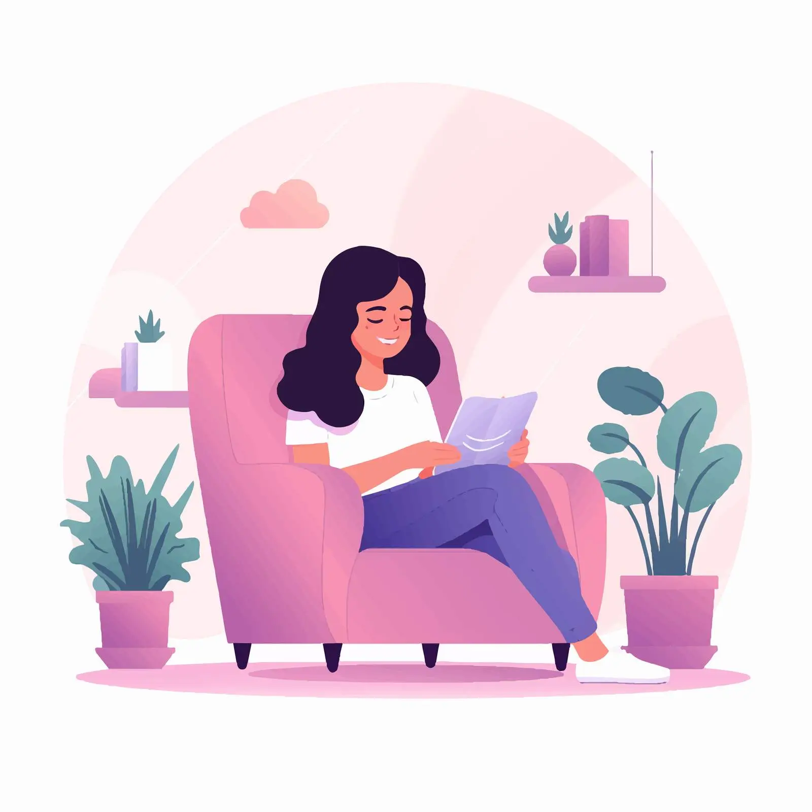 Funny Girl Surfing Internet in Comfy Armchair — free download from Dotvec