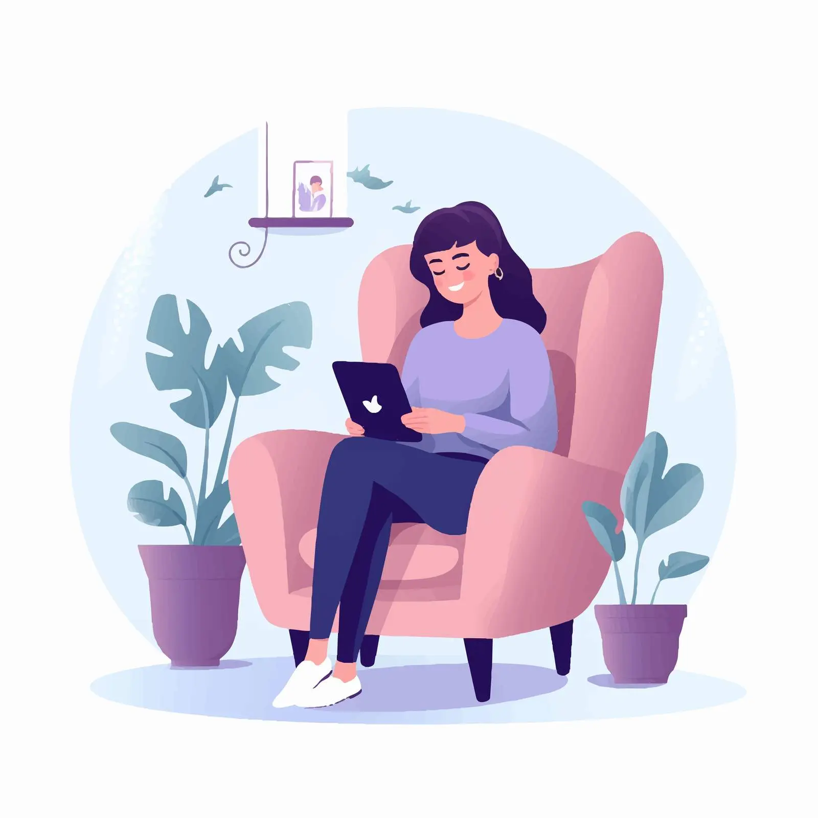 Cute Girl Surfing Internet in Cozy Armchair — free download from Dotvec