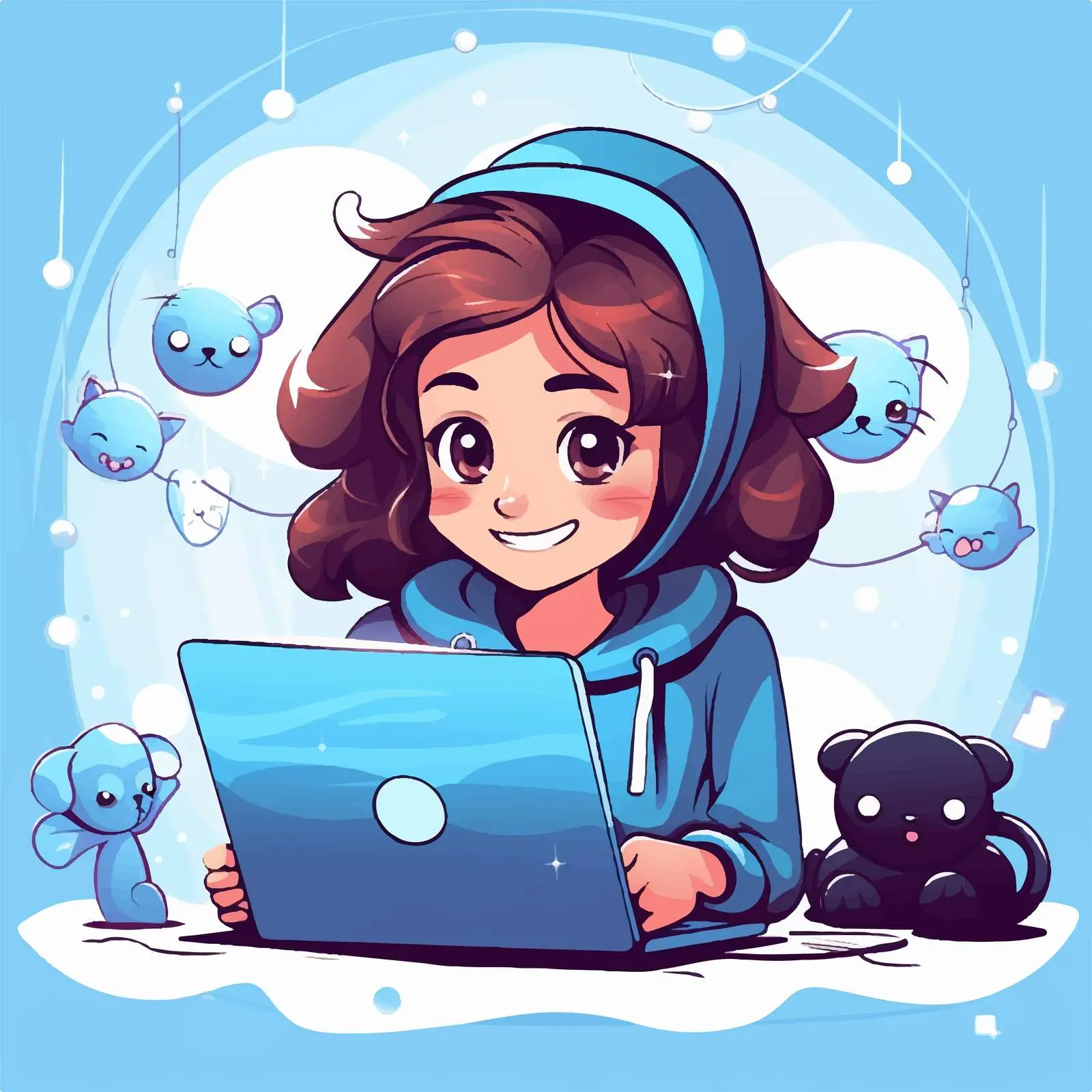Cute Girl Using Laptop for Social Media — free download from Dotvec