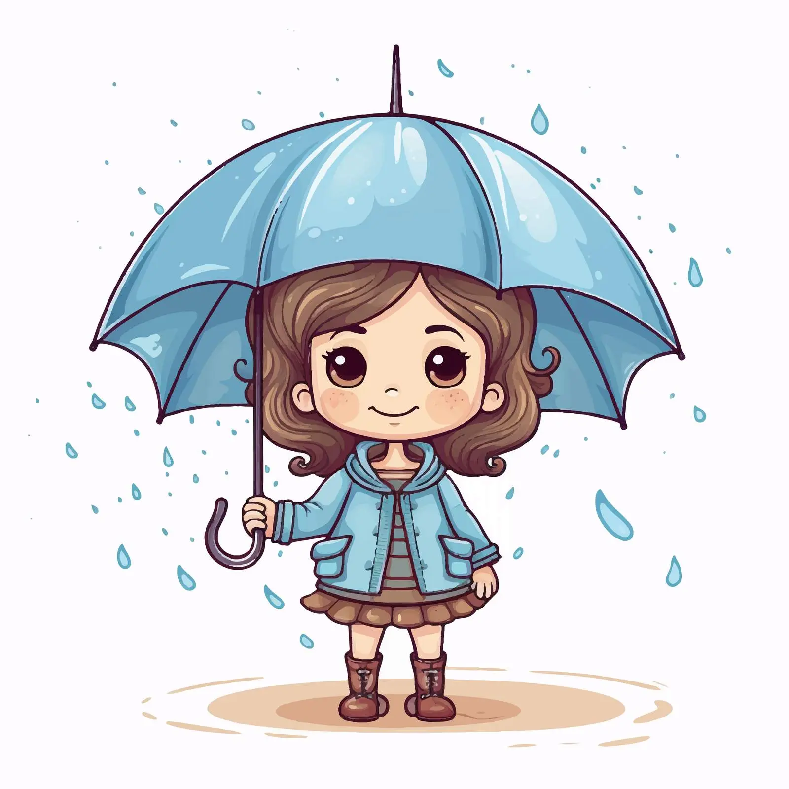 Cute Cartoon Girl with Umbrella Doodle — free download from Dotvec