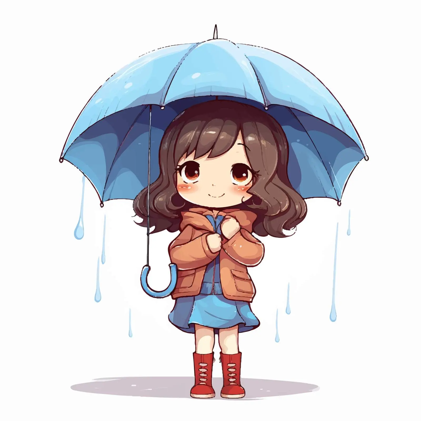Cute Girl Holding Umbrella Doodle Cartoon — free download from Dotvec