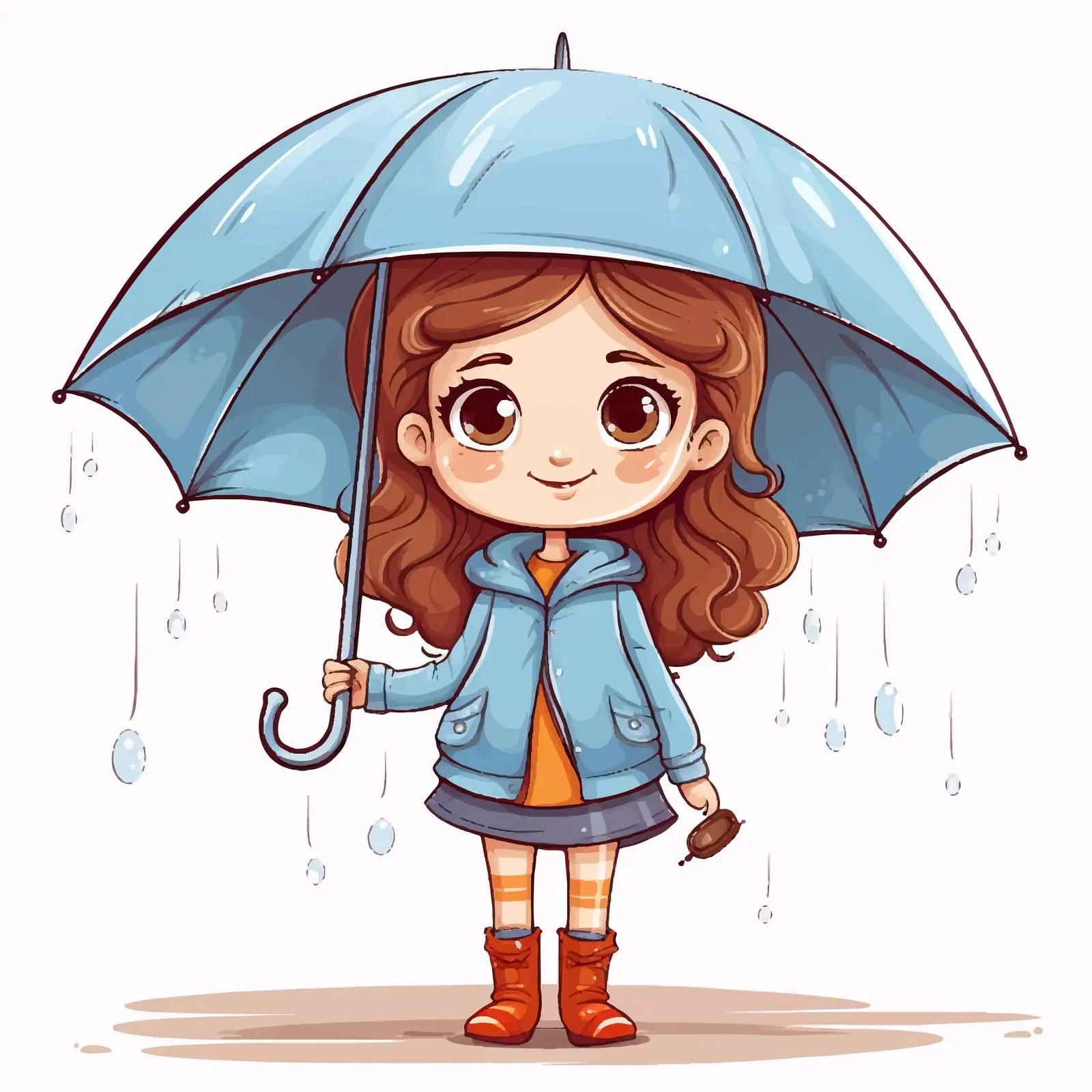 Cute Girl with Umbrella Doodle Cartoon Character — free download from Dotvec