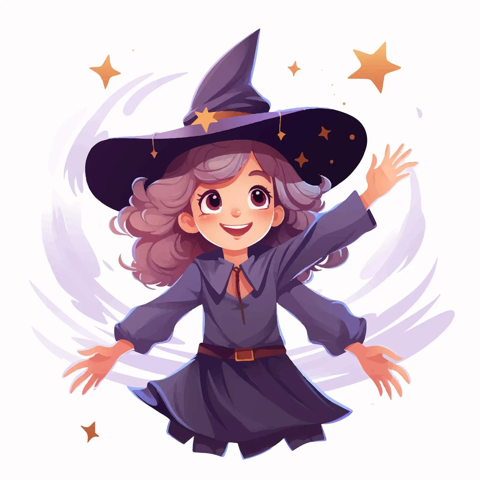 Cute Girl in Witch Hat Casting Spell — free download from Dotvec