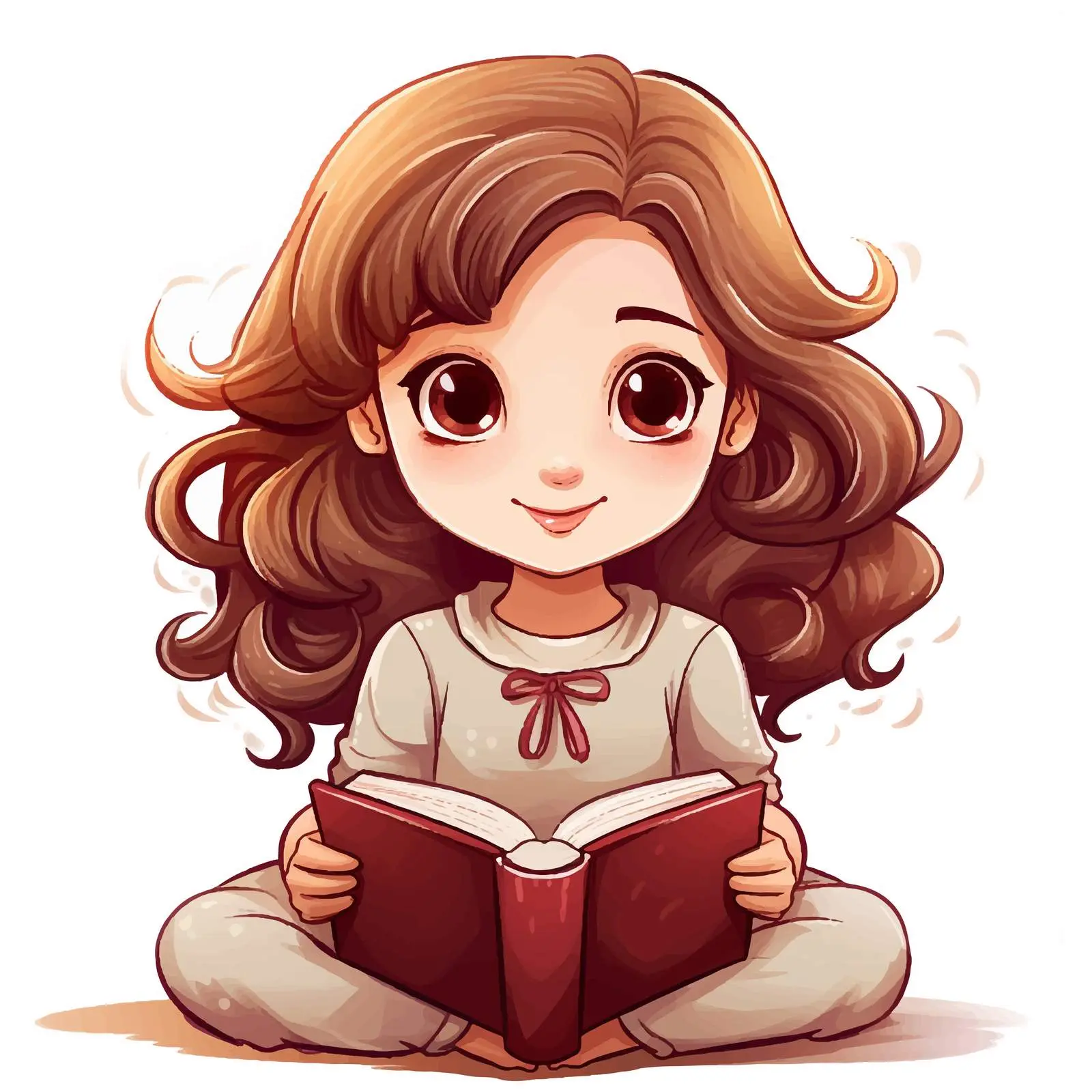 Cute Girl Reading Book Cartoon Illustration — free download from Dotvec