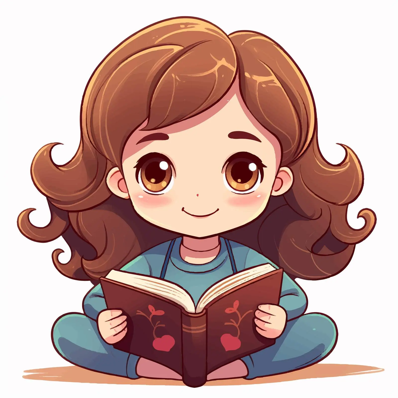 Cute Girl Reading Book Cartoon Illustration — free download from Dotvec