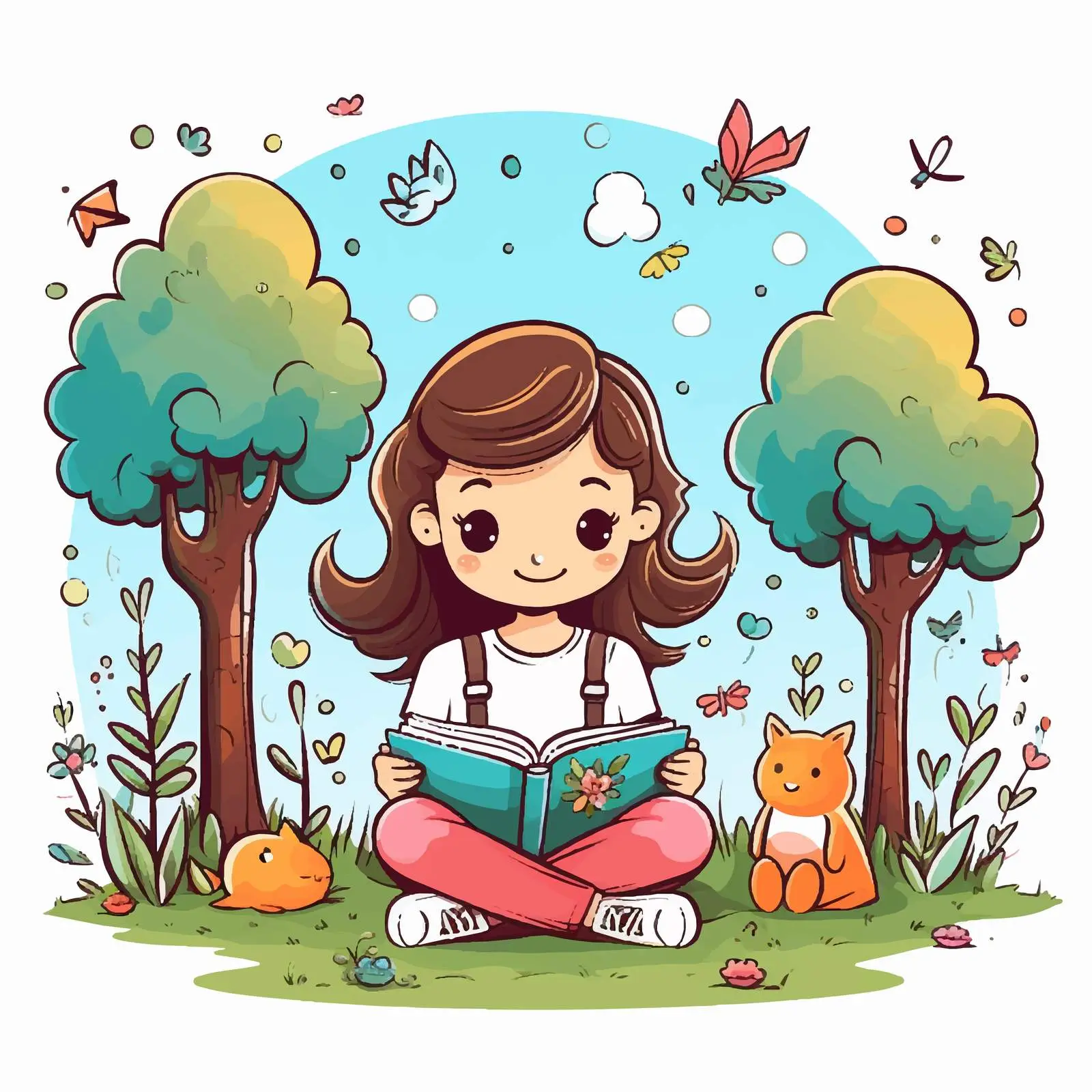 Cute Girl Reading Book in a Park — free download from Dotvec