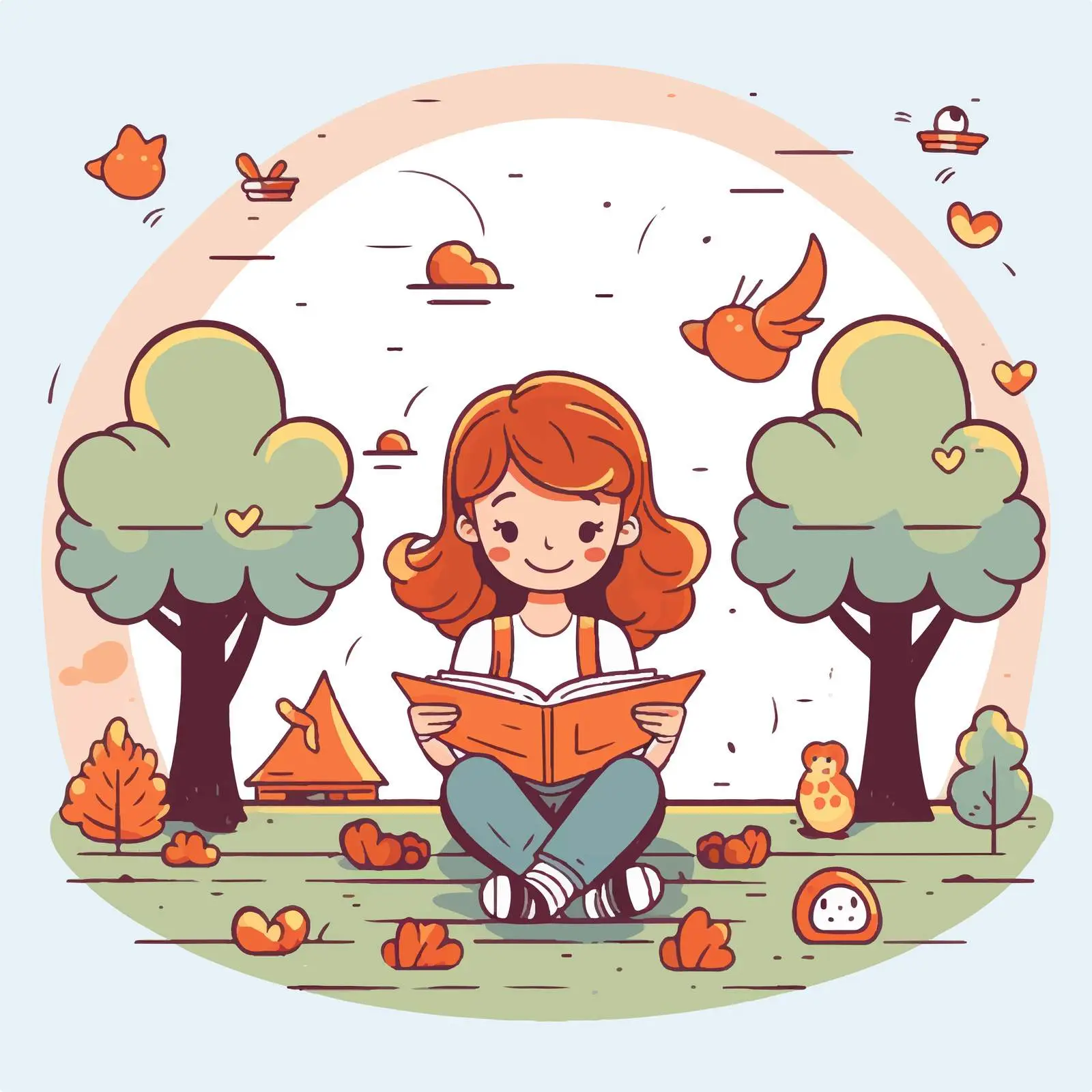 Cute Cartoon Girl Reading in the Park — free download from Dotvec