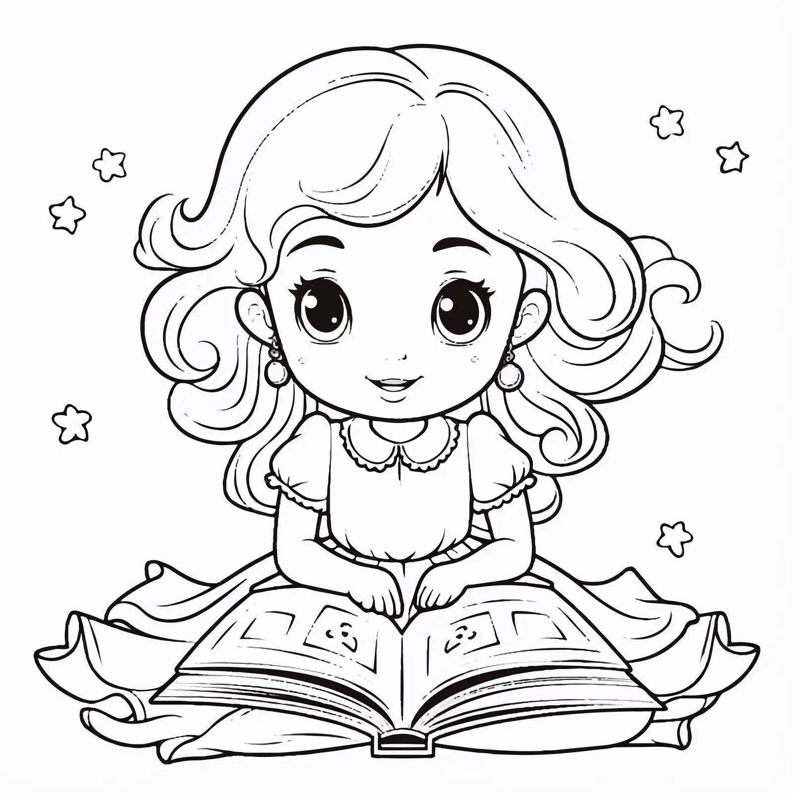 Cute Girl Reading Book Outline for Coloring — free download from Dotvec