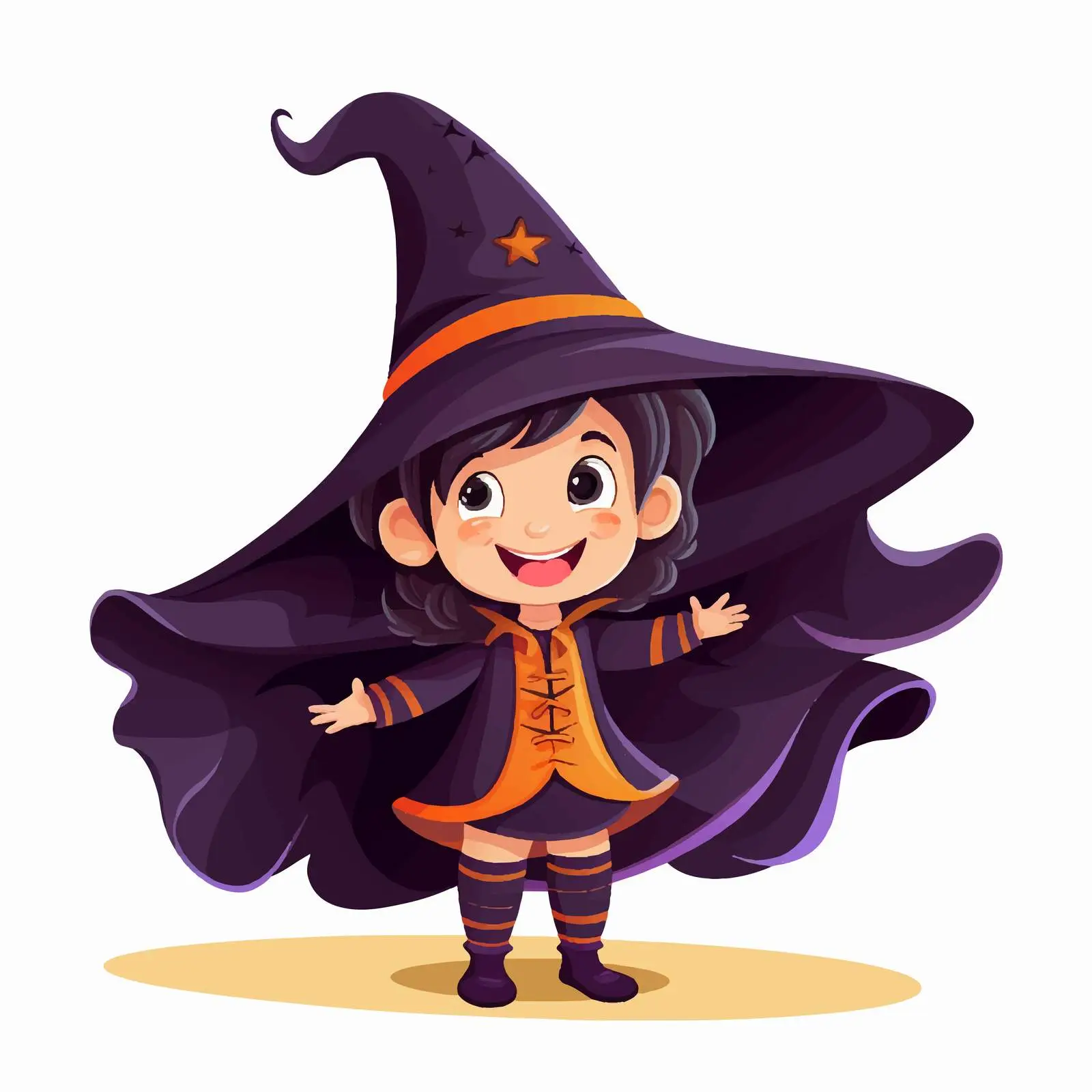 Cute Girl in Witch Hat and Cloak Costume — free download from Dotvec