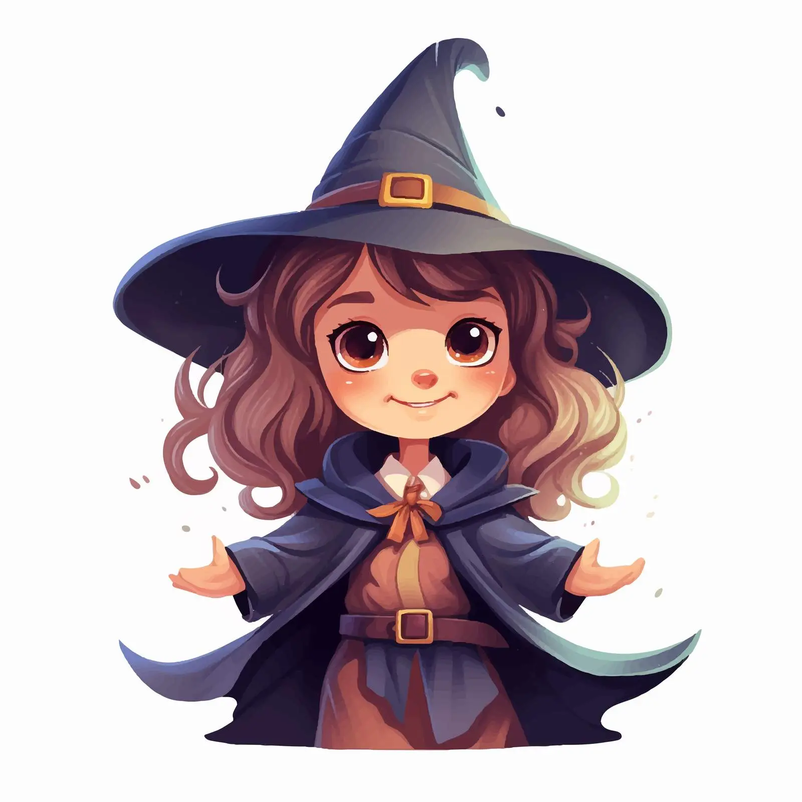 Cute Girl in Witch Hat and Cloak Costume – free illustration of girl image from Dotvec