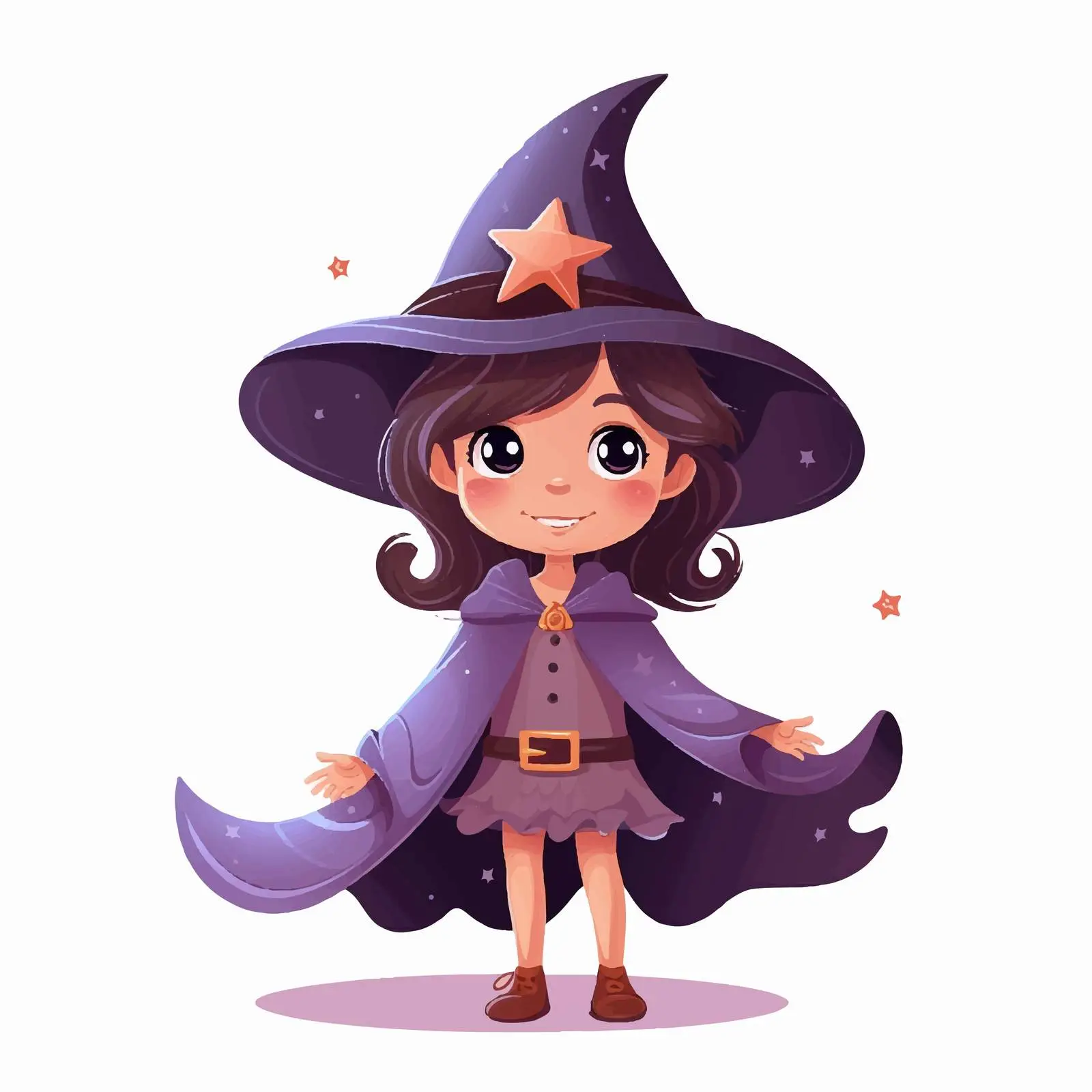 Cute Girl in Witch Hat and Cloak Costume — free download from Dotvec