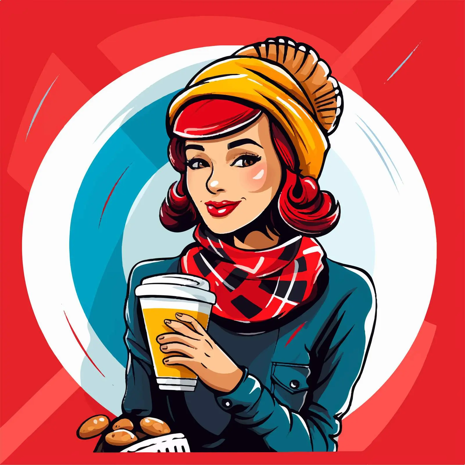 Cute Girl with Beret Enjoying Latte — free download from Dotvec