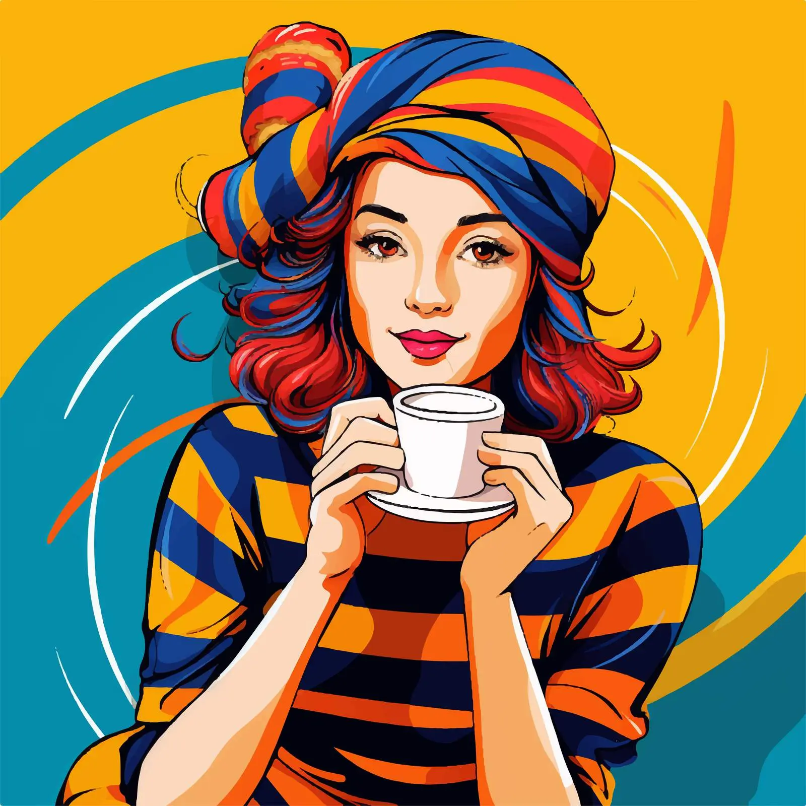 Cute Girl with Beret Enjoying Latte — free download from Dotvec