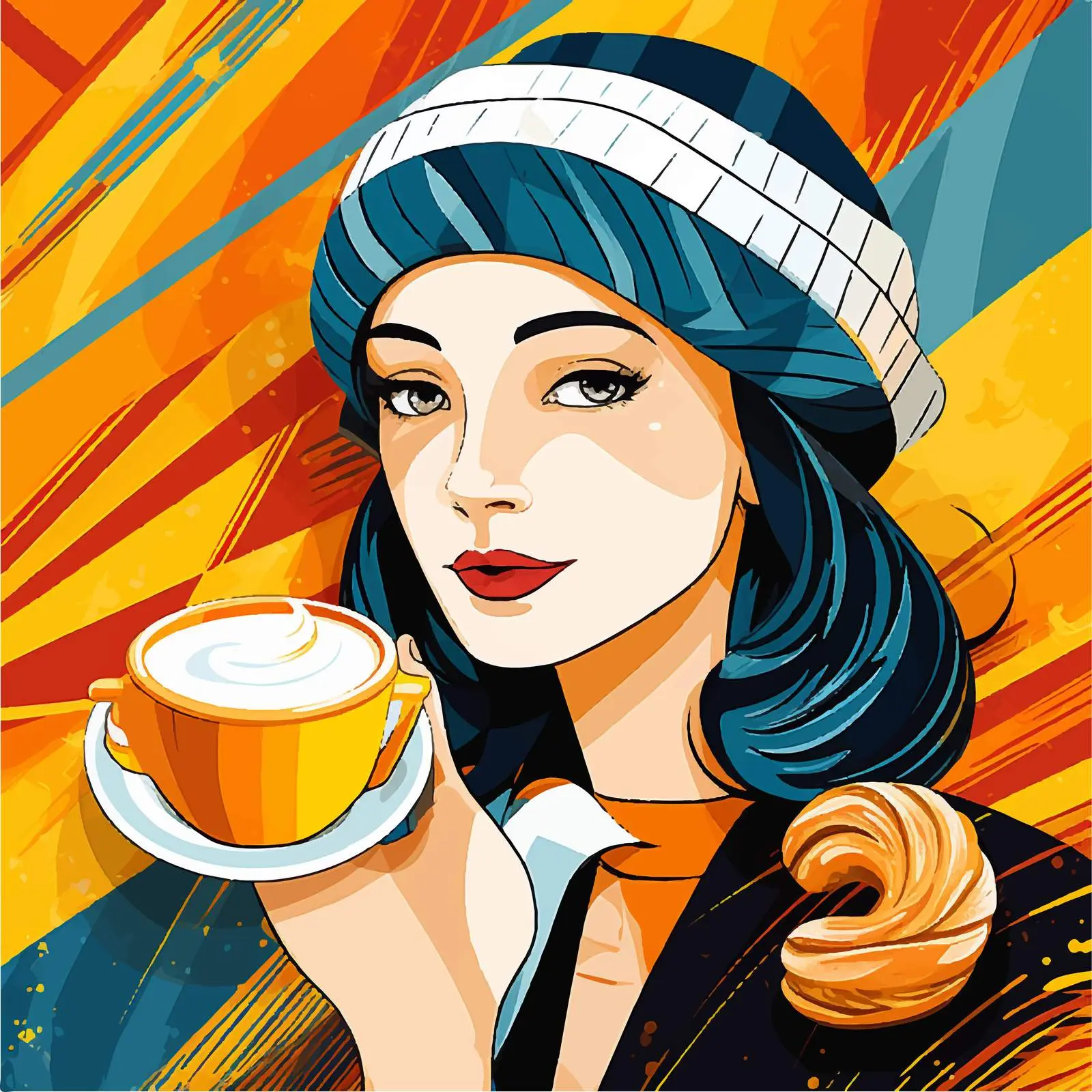 Girl in Beret Enjoying Latte — free download from Dotvec