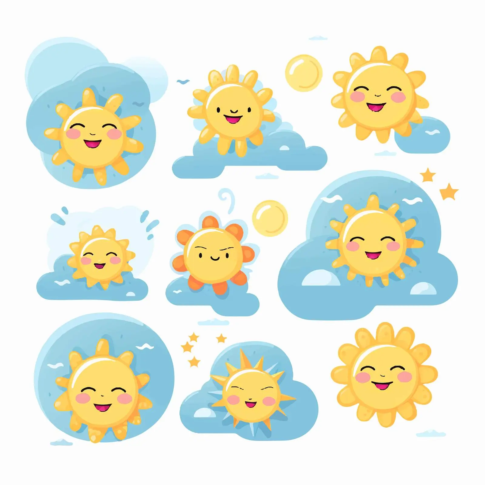 Cute Glowing Sun and Smiling Cloud Characters — free download from Dotvec
