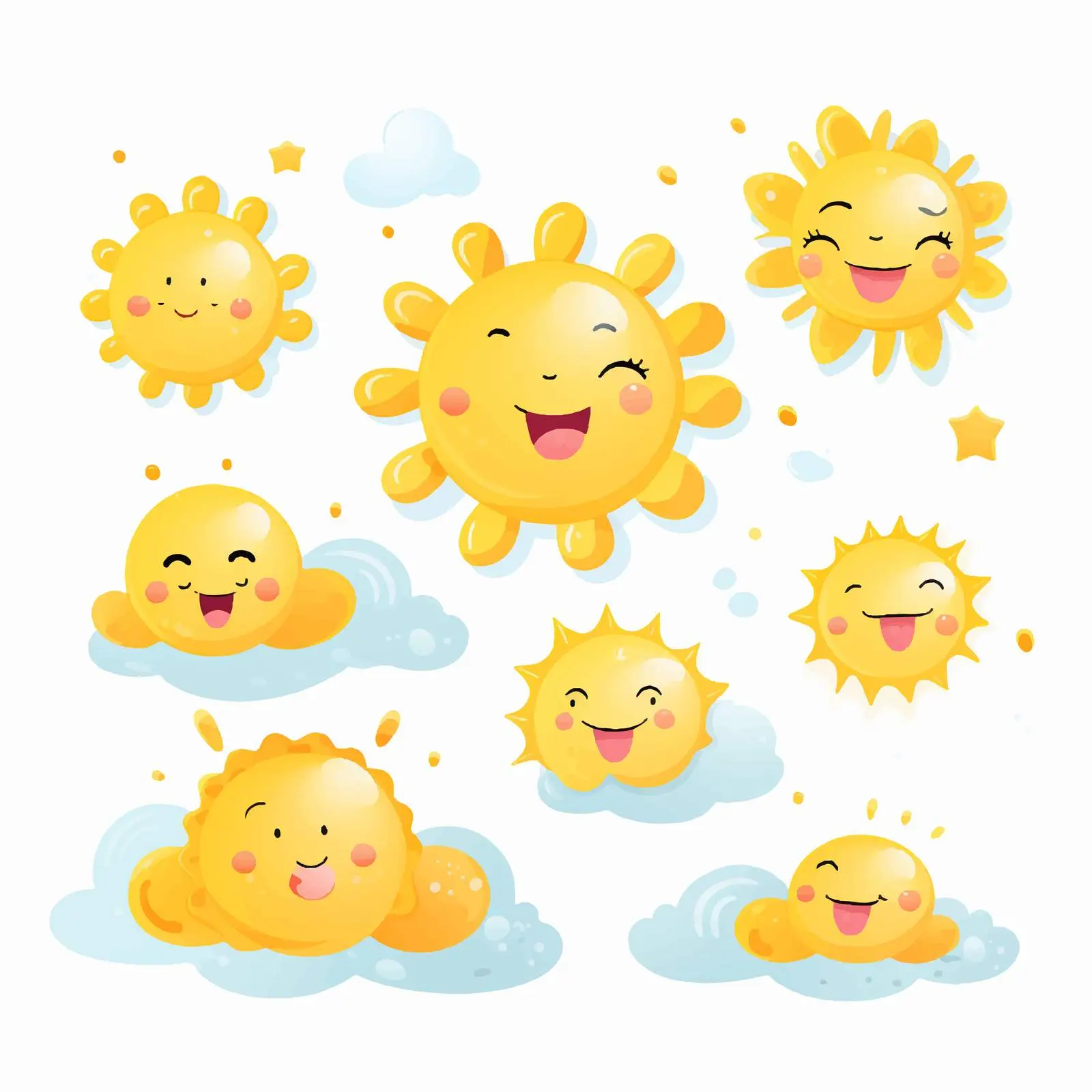 Cute Sun and Smiling Cloud Characters — free download from Dotvec
