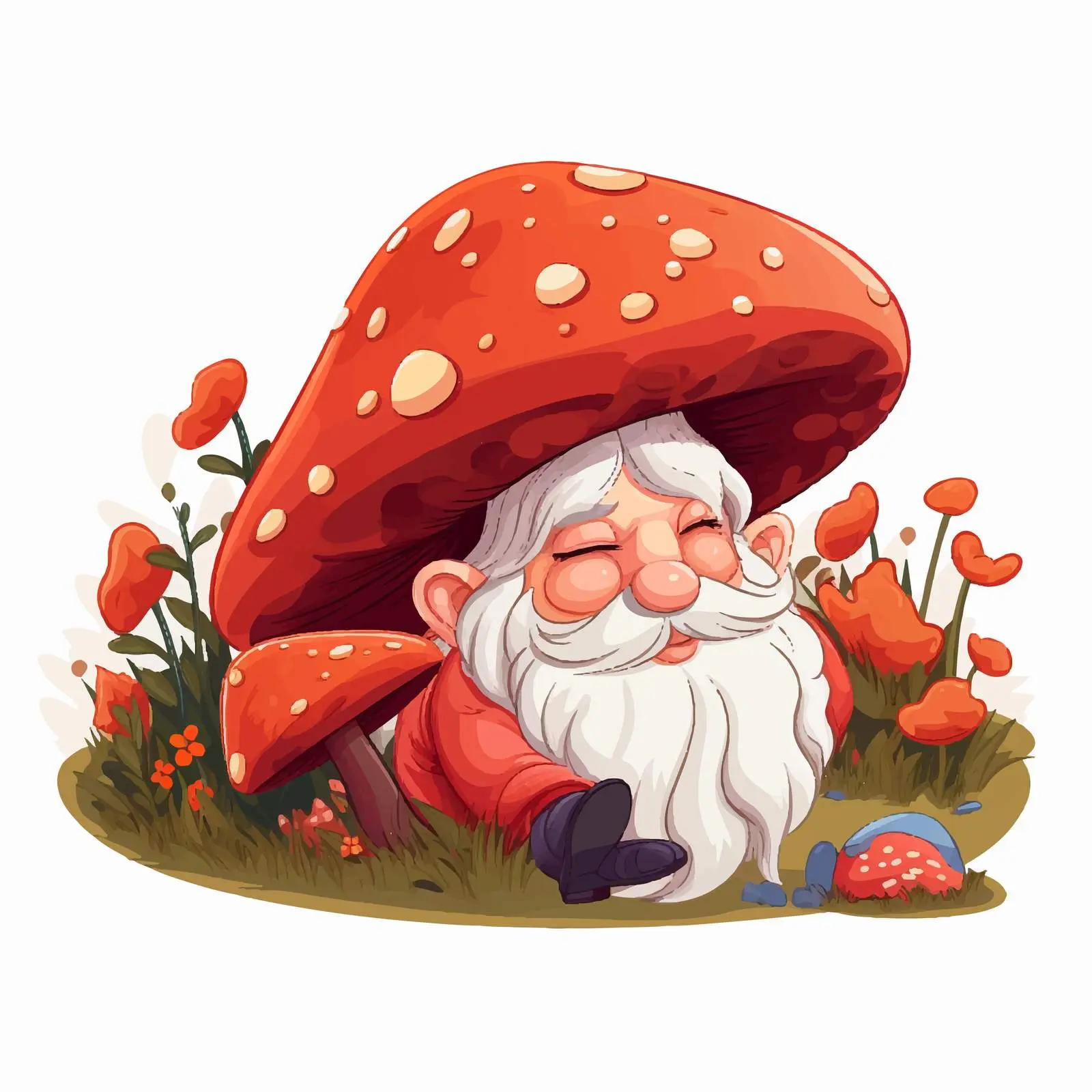 Sleeping Gnome Under Enormous Mushroom — free download from Dotvec