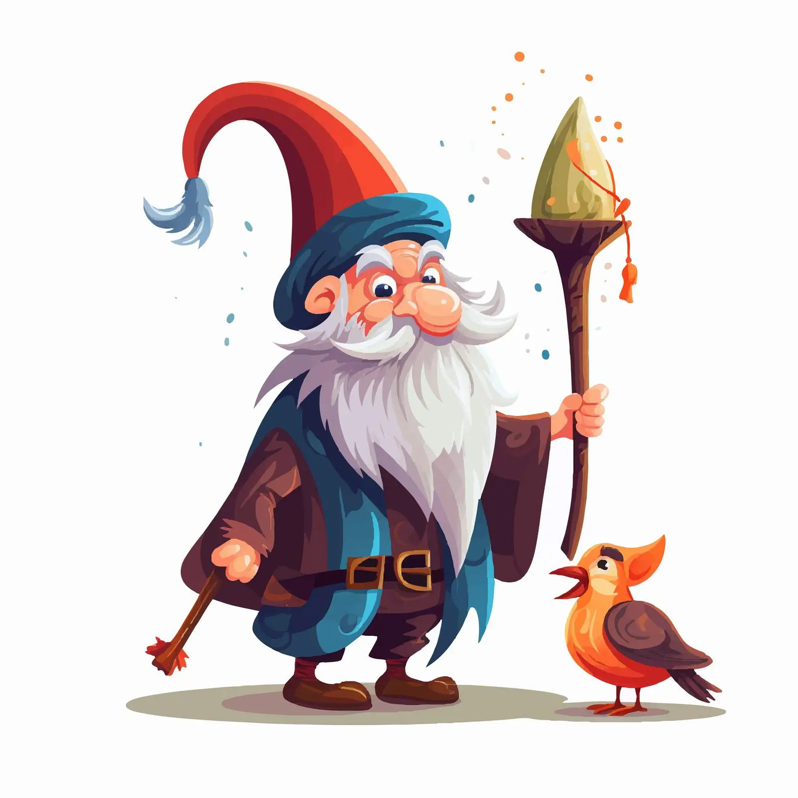 Cute Gnome Sorcerer with Cane and Bird — free download from Dotvec