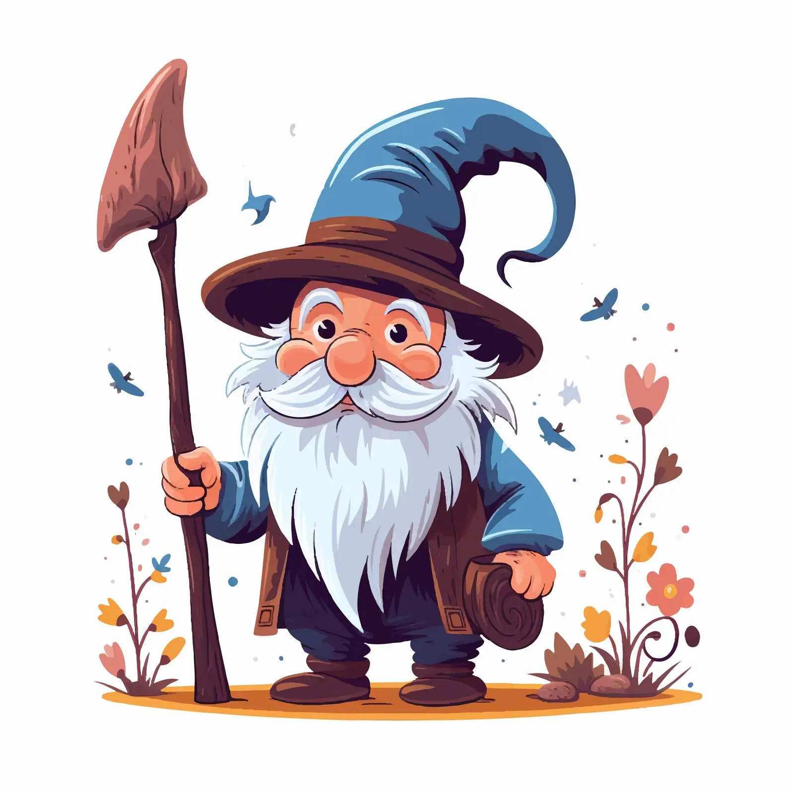 Cute Gnome Sorcerer with Cane and Bird — free download from Dotvec