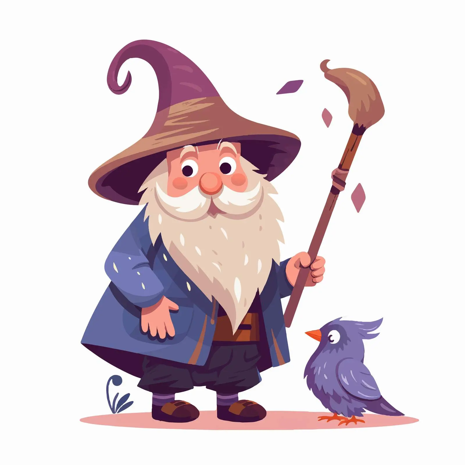 Cute Gnome Sorcerer with Bird and Cane — free download from Dotvec