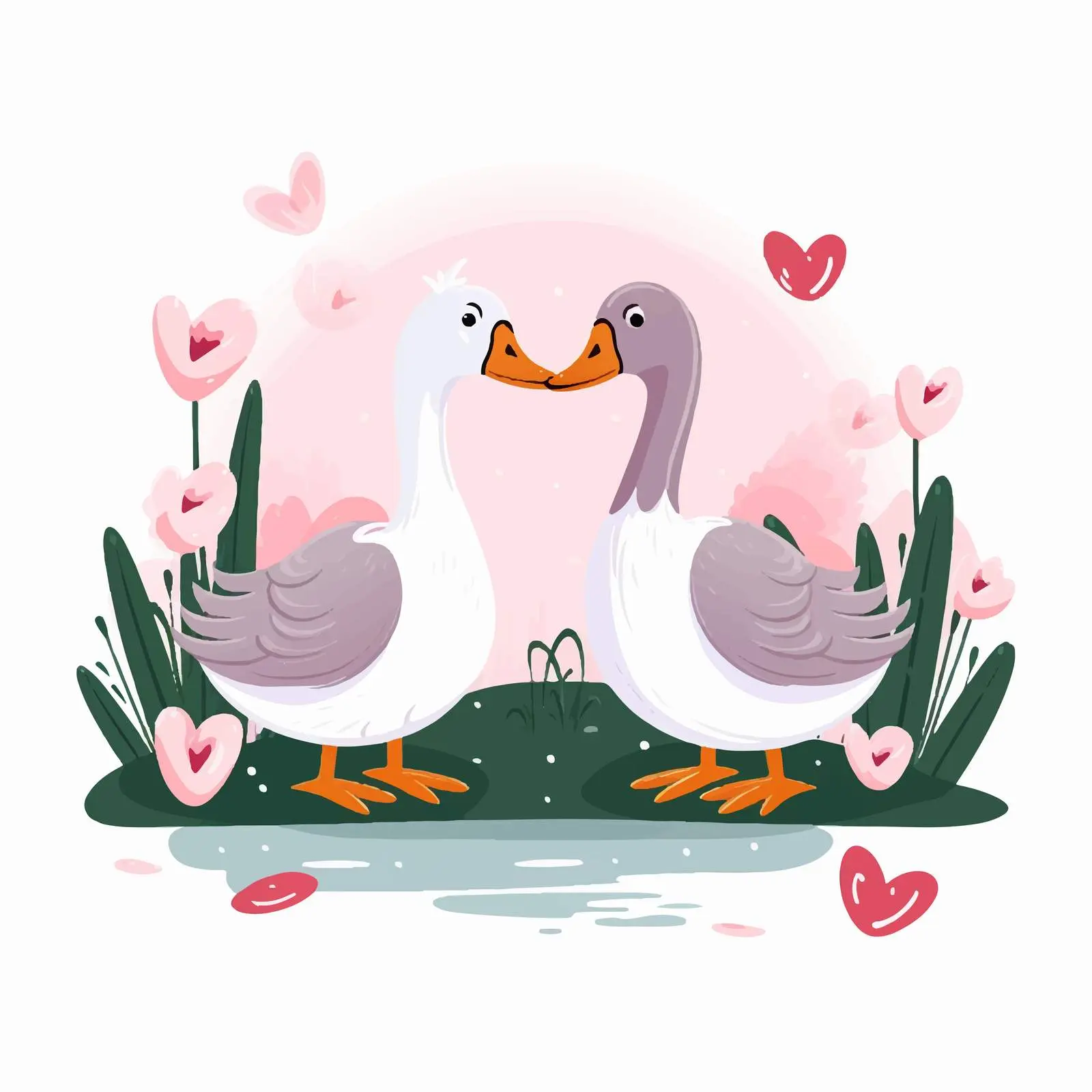 Cute Goose Couple on Romantic Date Illustration — free download from Dotvec