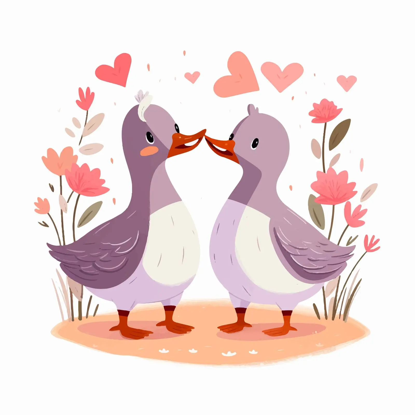 Cute Goose Couple on a Romantic Date – free kissing image from Dotvec