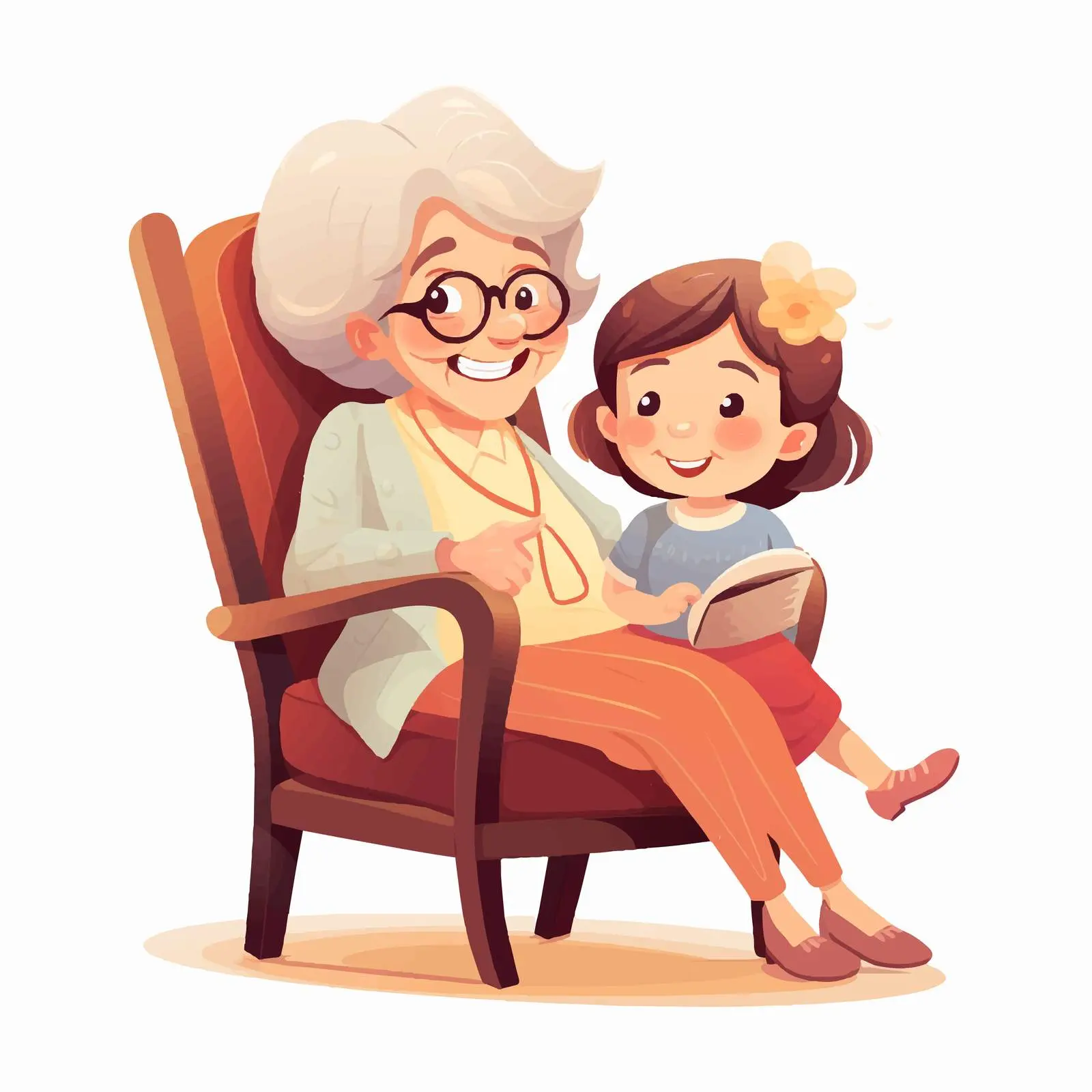 Cute Cartoon of Grandmother with Granddaughter – free grand image from Dotvec
