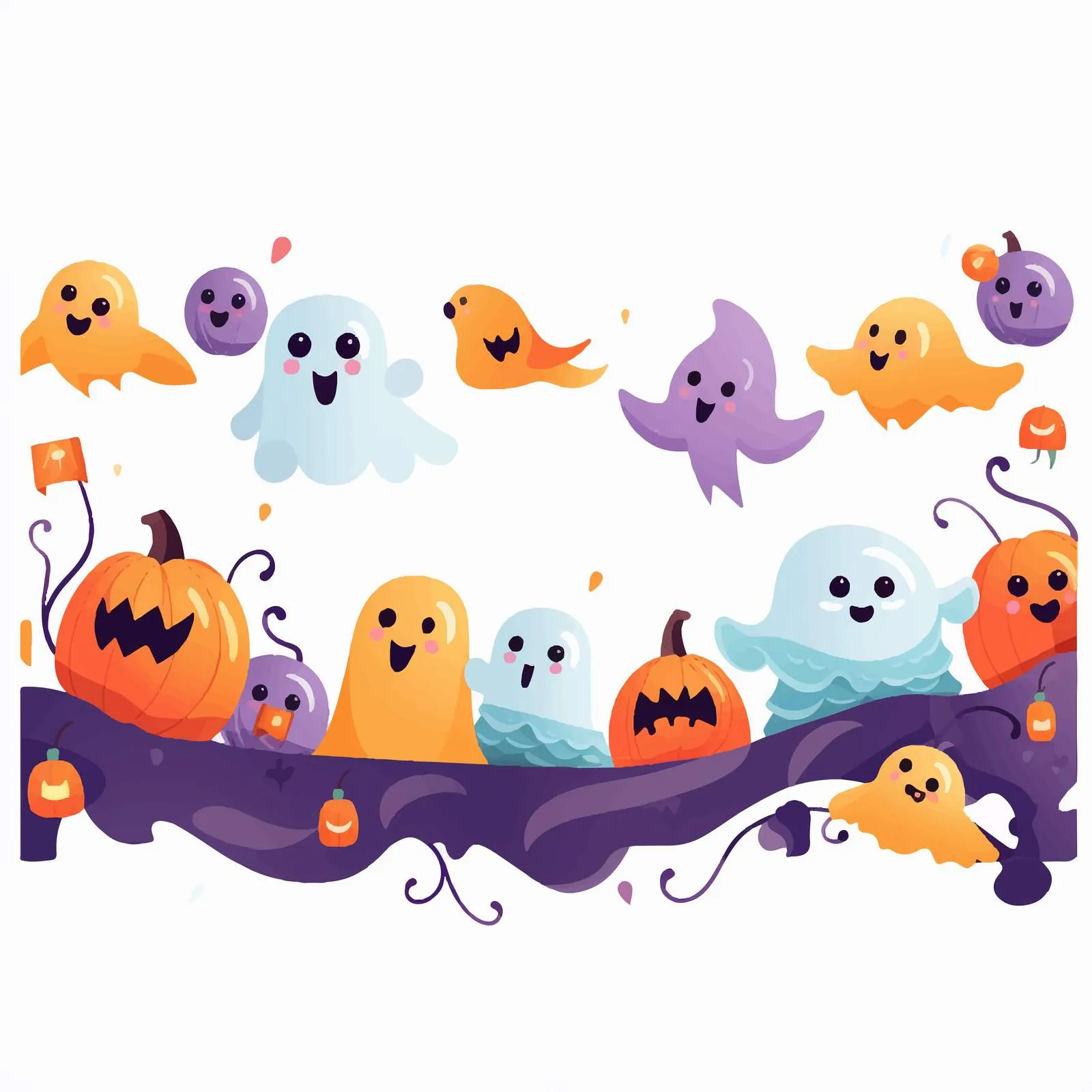 Cute Halloween Banner with Happy Ghosts — free download from Dotvec