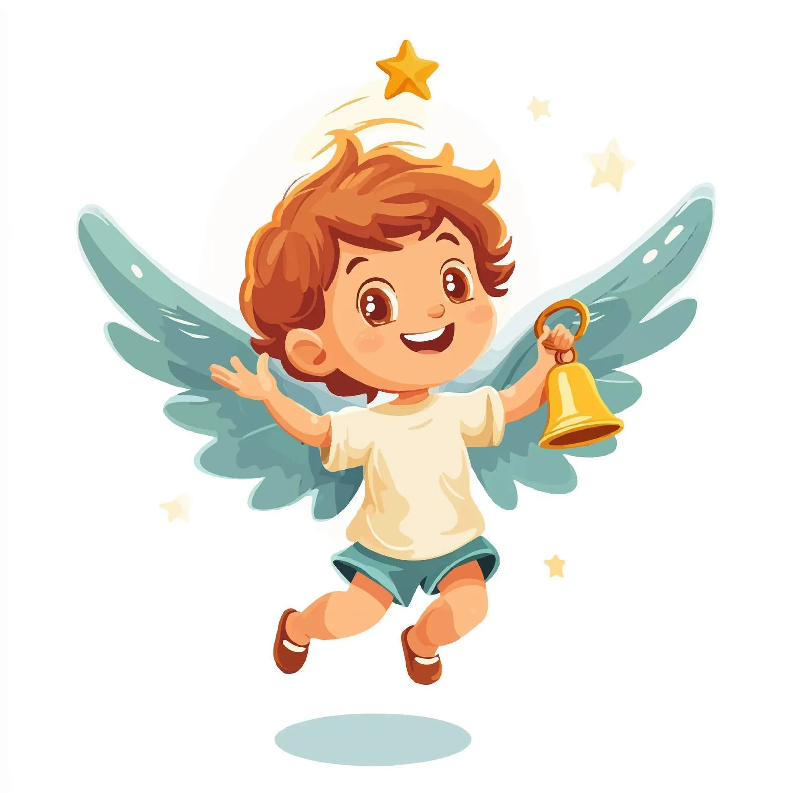 Cute Angel Flying with Bell and Little Boy — free download from Dotvec