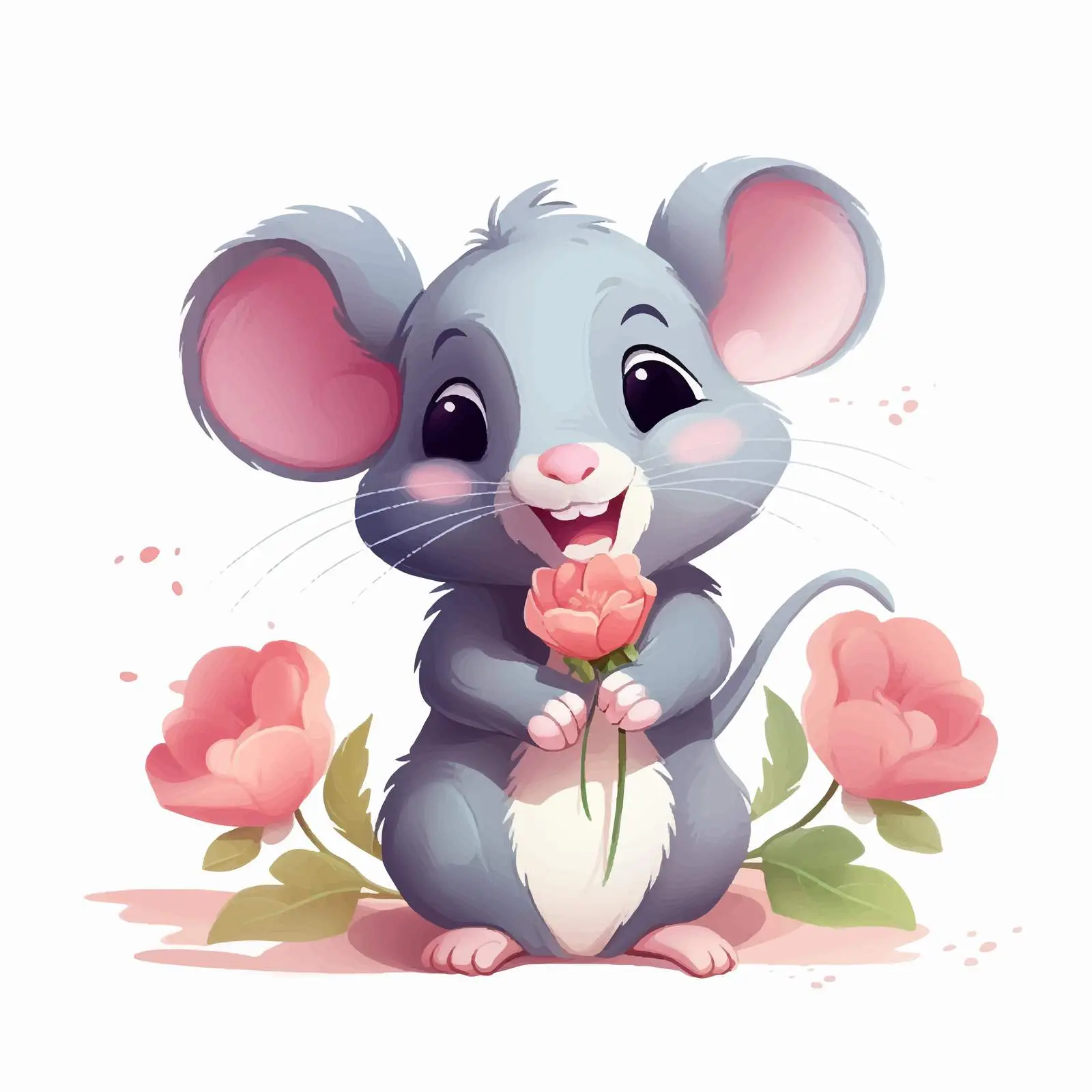 Cute Happy Rat with Flowers and Ornament — free download from Dotvec