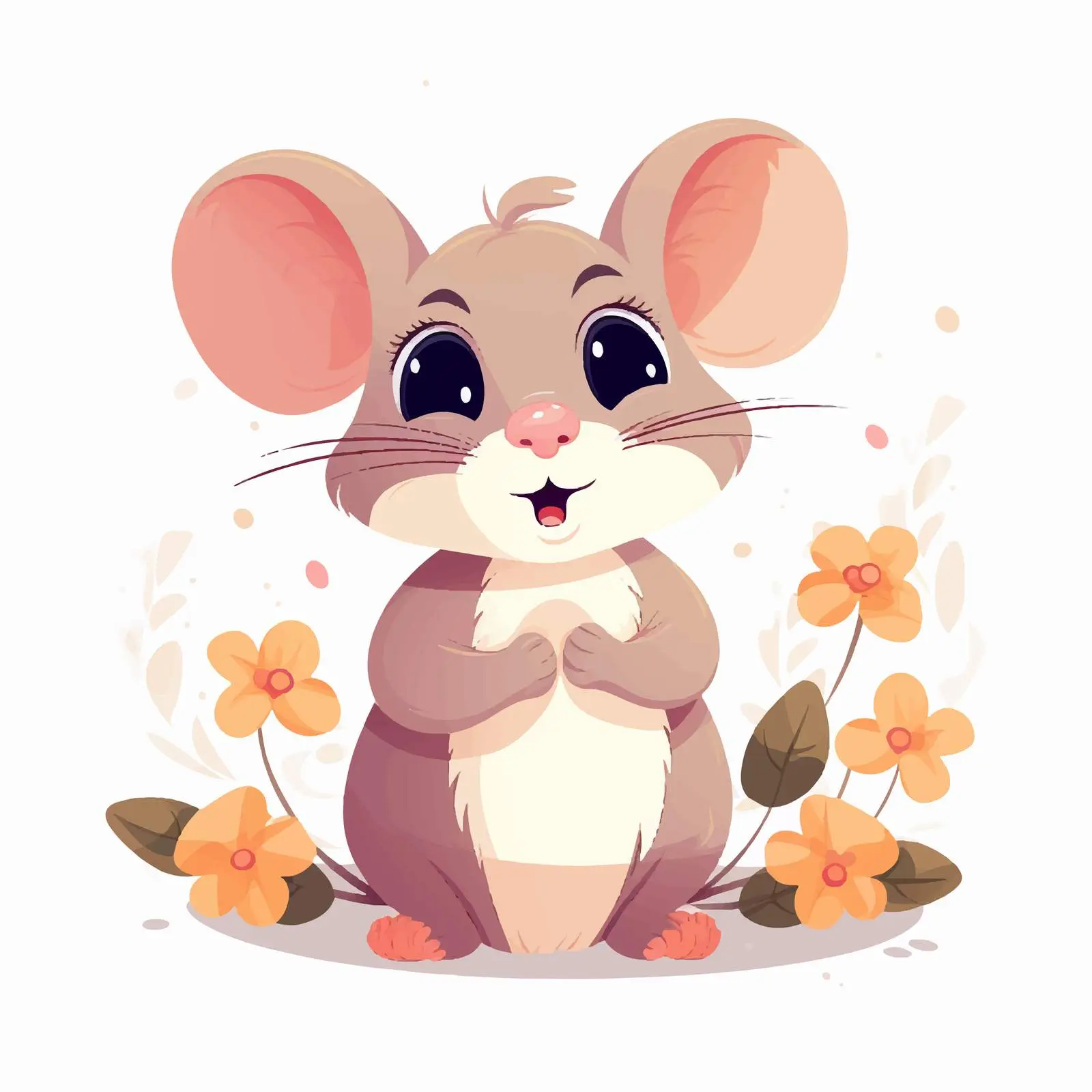 Cute Happy Rat with Flowers and Ornament — free download from Dotvec